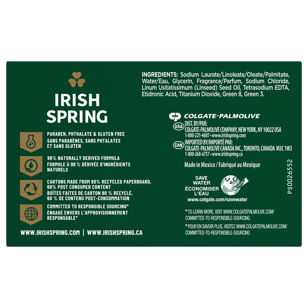 Irish Spring Original Deodorant Bar Soap – 3.75 oz Bars, 8-Pack