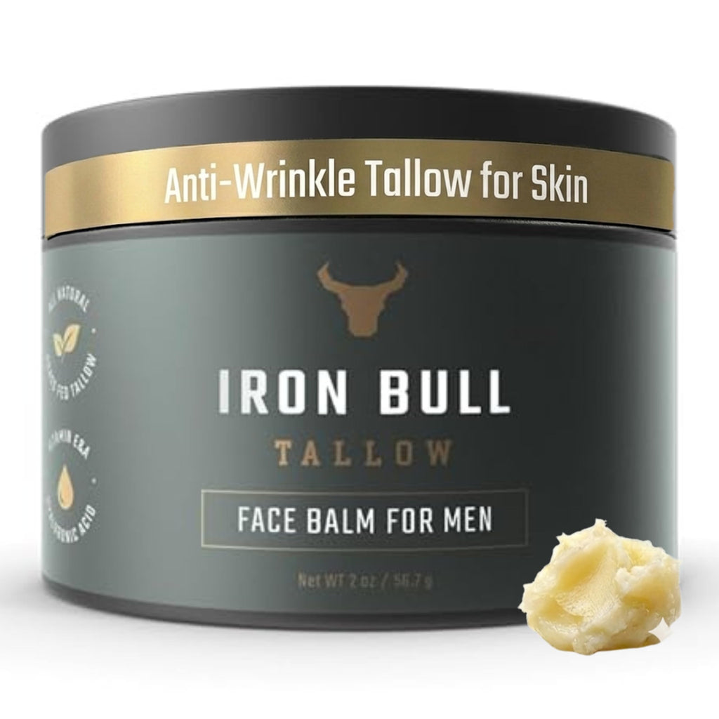 Iron Bull Beef Tallow Face Moisturizer for Men — Anti-Aging with Hyaluronic Acid, Grass-Fed Tallow & Jojoba Oil (2 oz)