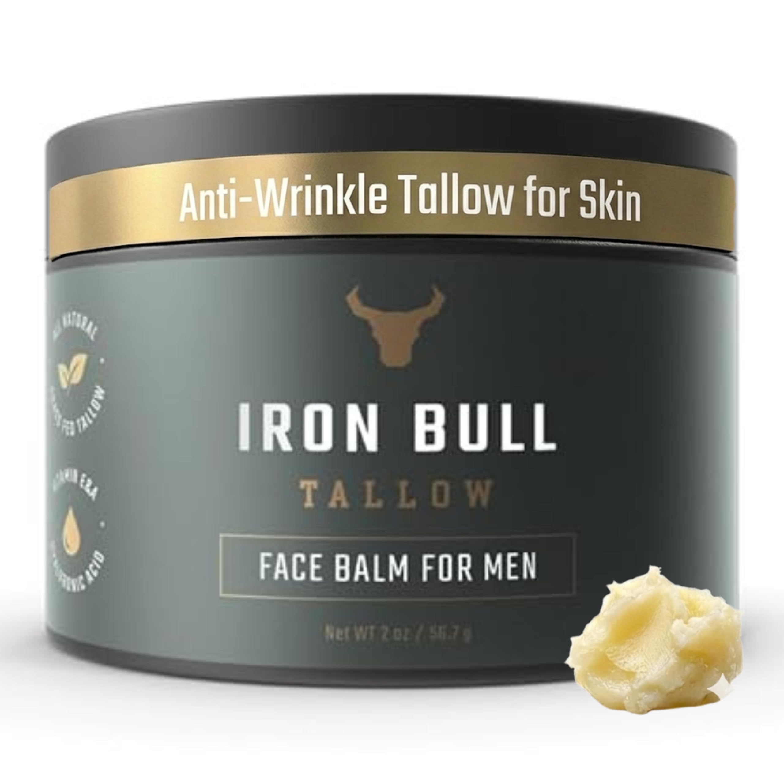 Iron Bull Beef Tallow Face Moisturizer for Men — Anti-Aging with Hyaluronic Acid, Grass-Fed Tallow & Jojoba Oil (2 oz)