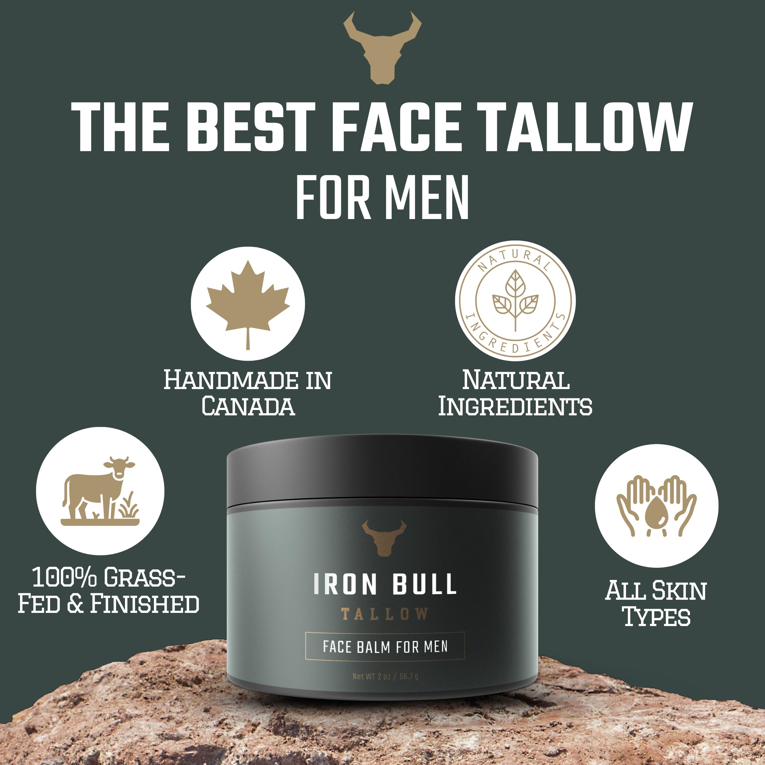 Iron Bull Beef Tallow Face Moisturizer for Men — Anti-Aging with Hyaluronic Acid, Grass-Fed Tallow & Jojoba Oil (2 oz)