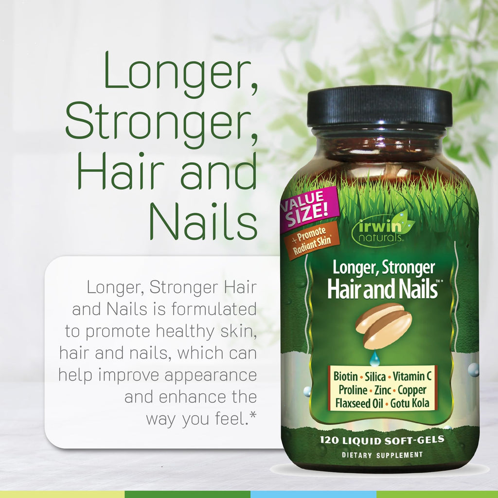 Irwin Naturals Longer, Stronger Hair & Nails - 2 Pack, 120 Softgels | Vibrant Shine & Strength