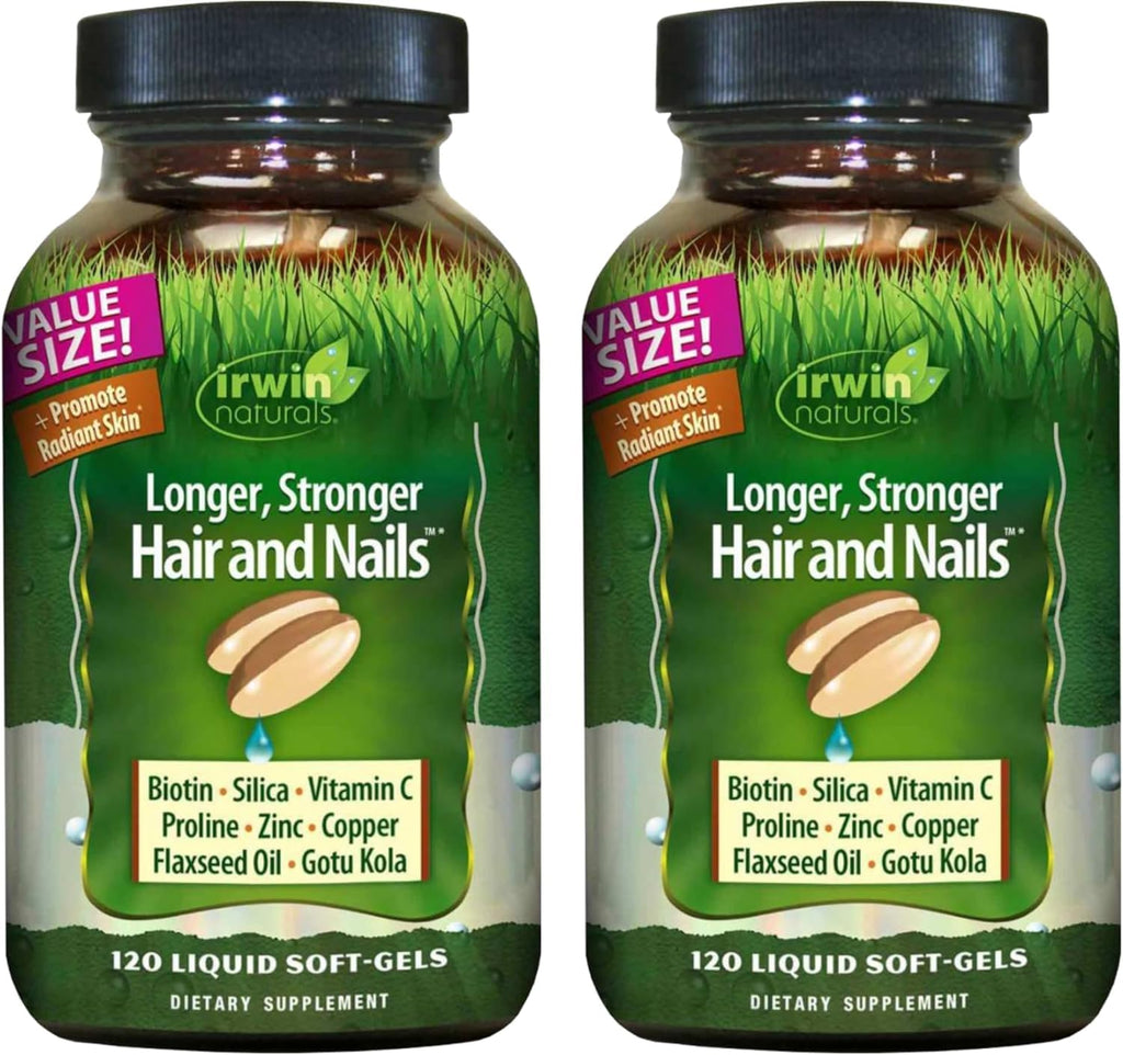 Irwin Naturals Longer, Stronger Hair & Nails - 2 Pack, 120 Softgels | Vibrant Shine & Strength