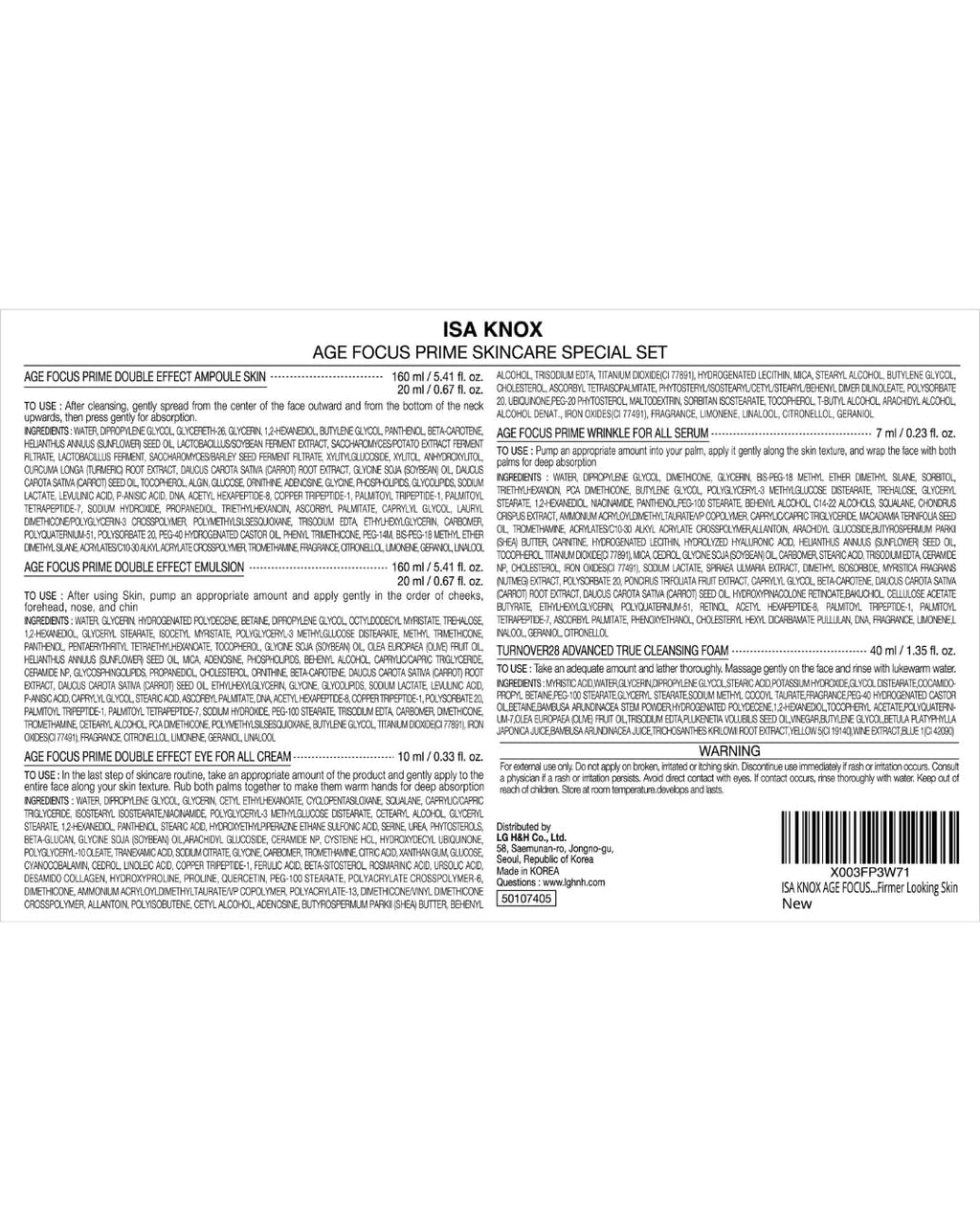 Isa Knox AGE FOCUS PRIME DOUBLE EFFECT SKINCARE SET – Lightweight, Nourishing Korean Routine (417 ml)