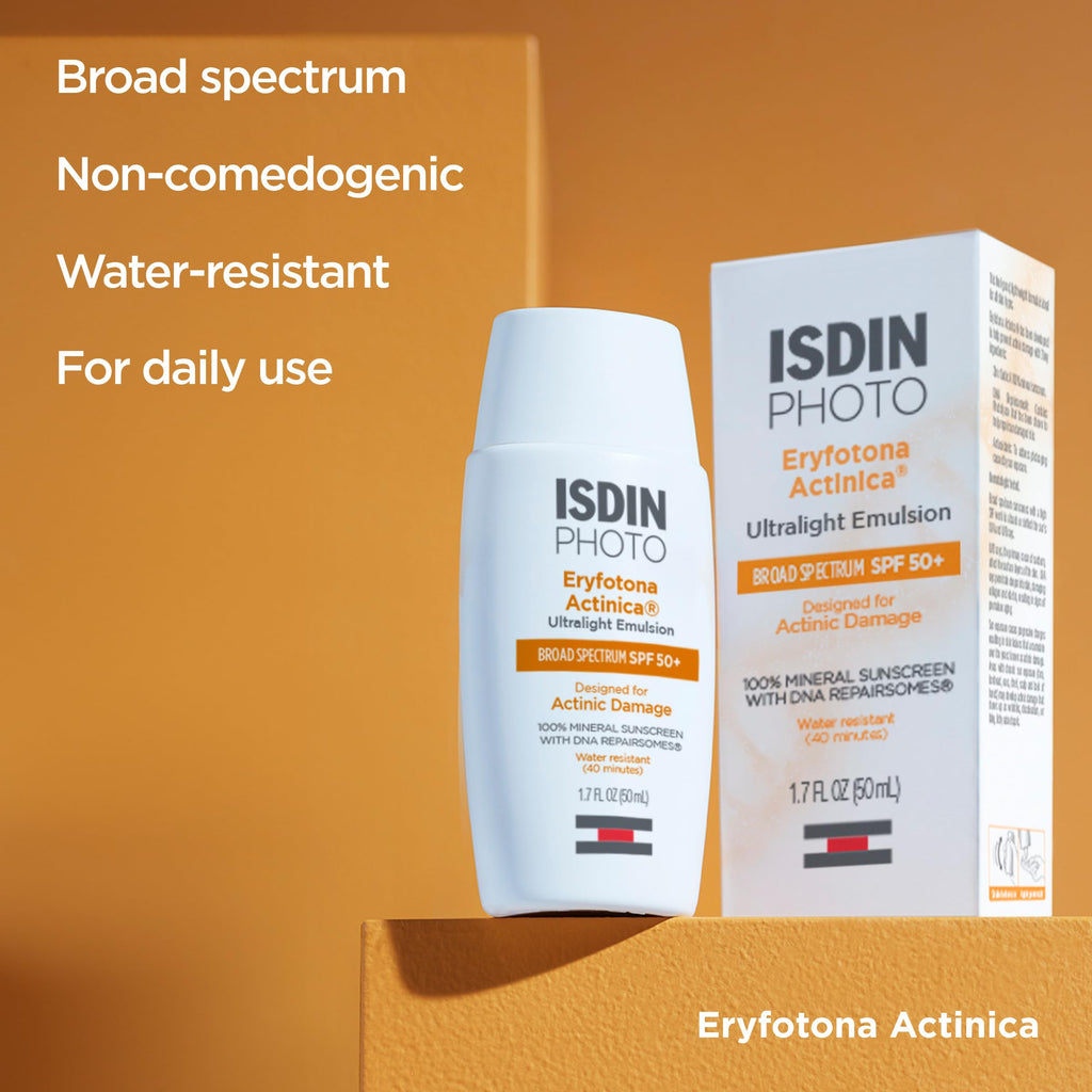 ISDIN Eryfotona Actinica SPF 50+ Mineral Sunscreen – No White Cast, Travel Size