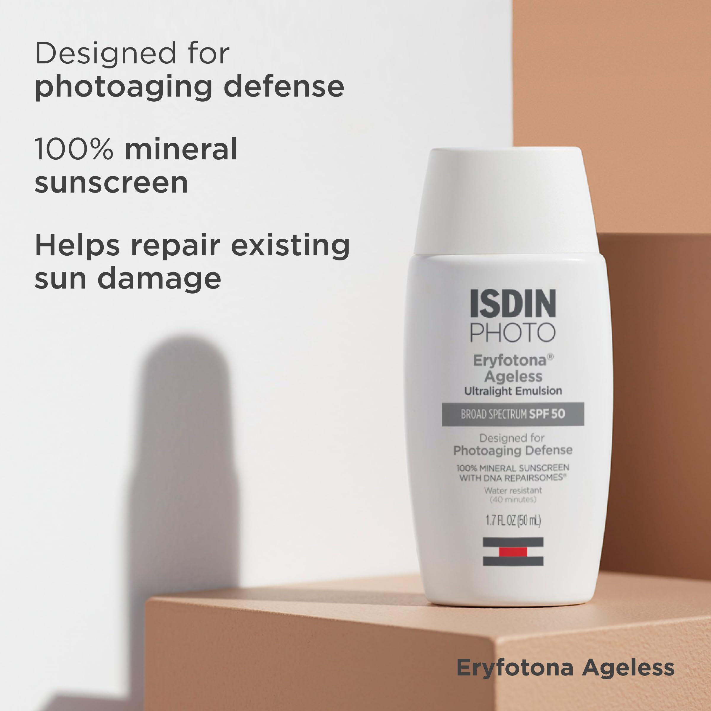 ISDIN Eryfotona Ageless Tinted Mineral Sunscreen SPF 50 | Travel-Size 1.7 oz