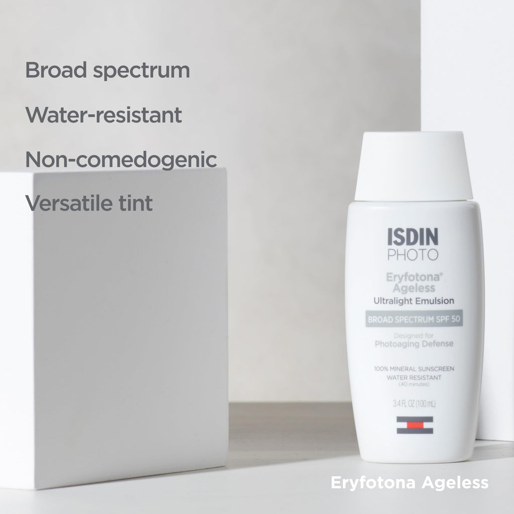 ISDIN Eryfotona Ageless Tinted SPF 50 Mineral Sunscreen for Face – Non-Comedogenic, Water-Resistant, Travel-Size 3.4 oz