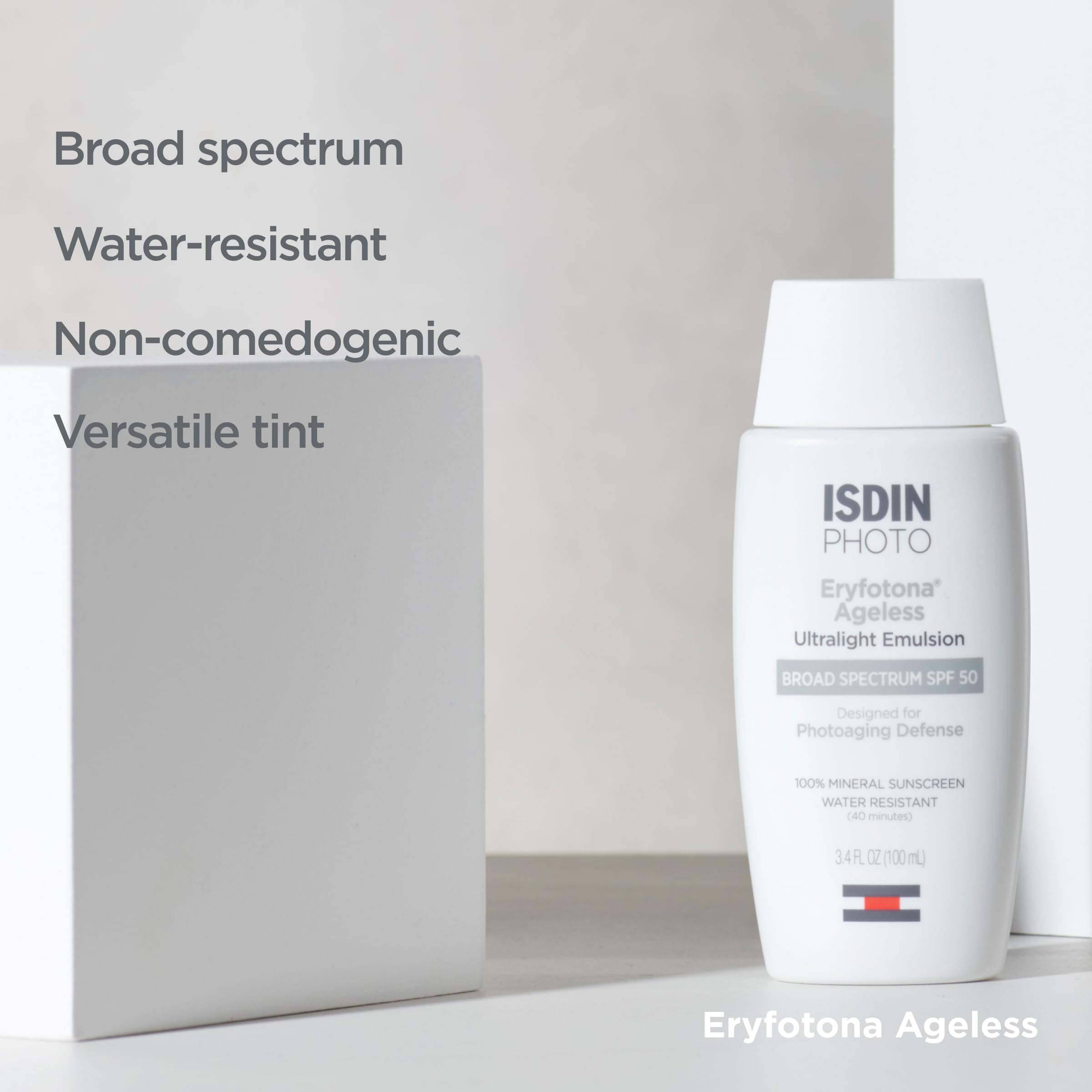 ISDIN Eryfotona Ageless Tinted SPF 50 Mineral Sunscreen for Face – Non-Comedogenic, Water-Resistant, Travel-Size 3.4 oz