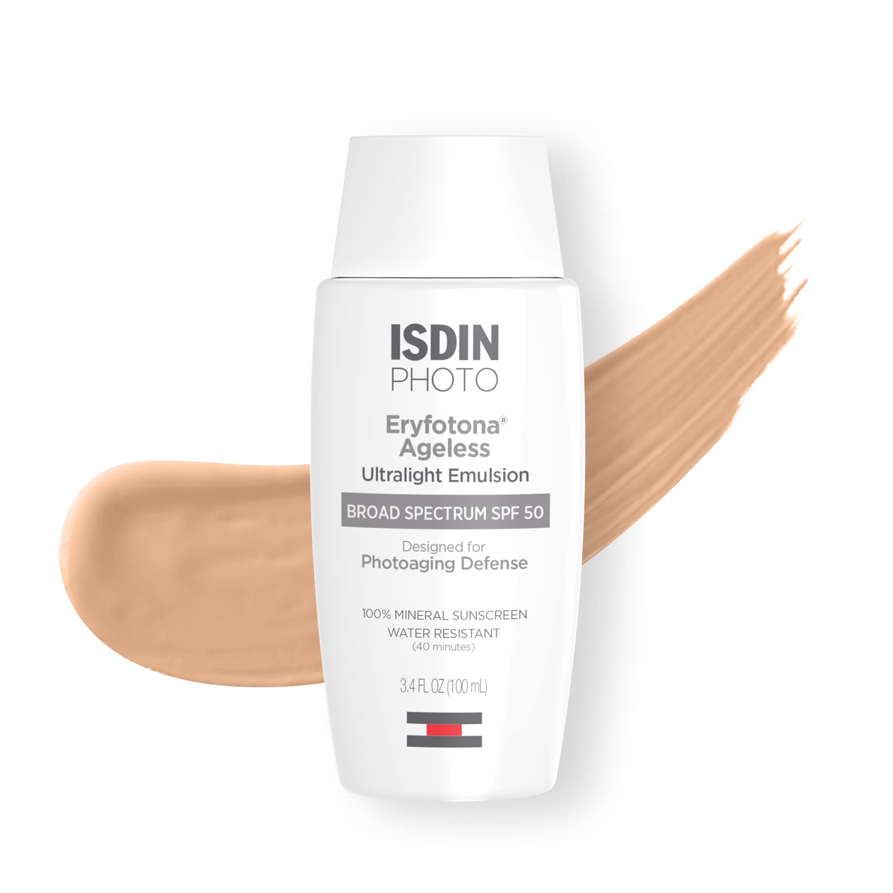 ISDIN Eryfotona Ageless Tinted SPF 50 Mineral Sunscreen for Face – Non-Comedogenic, Water-Resistant, Travel-Size 3.4 oz