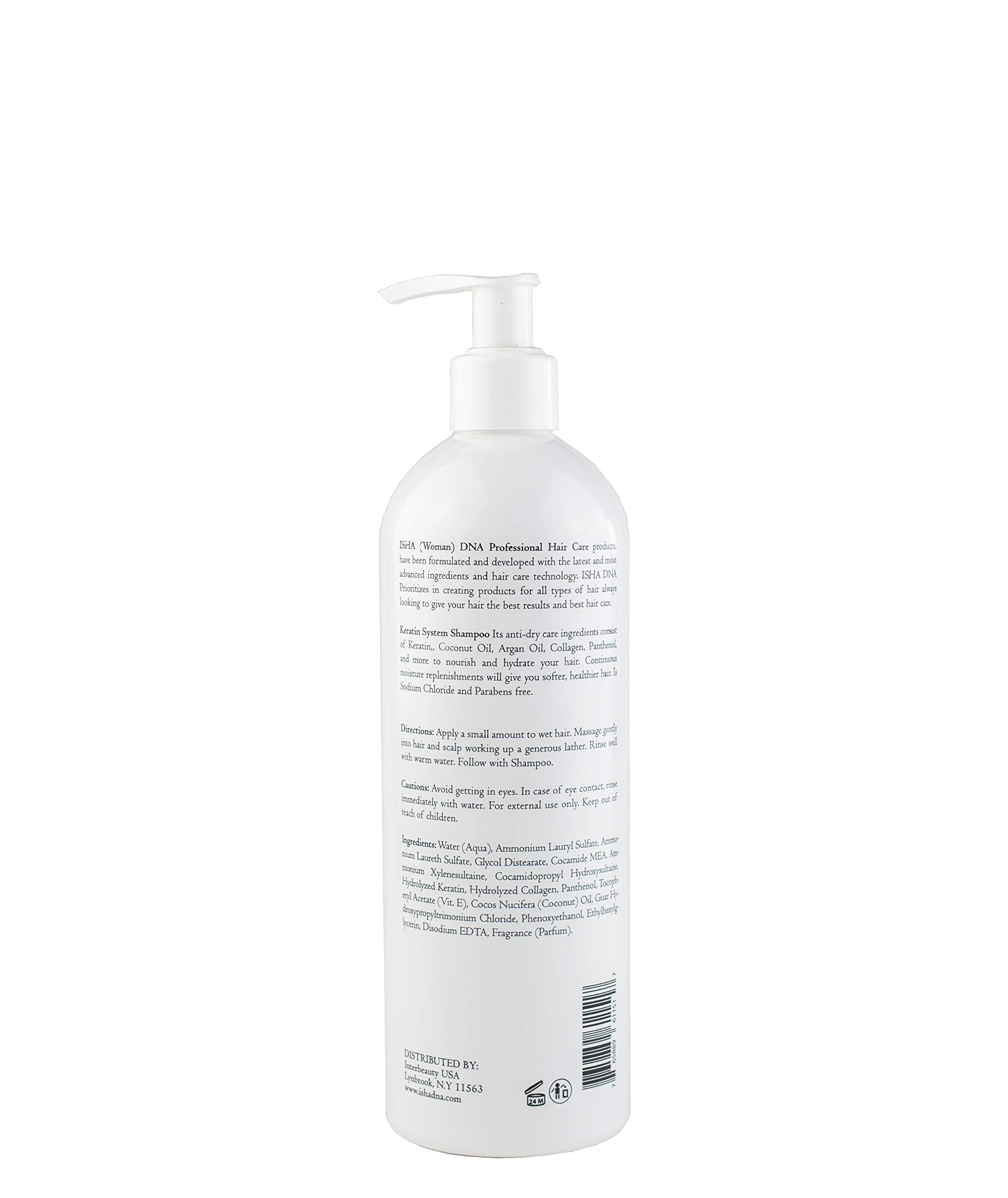 ISHA DNA Keratin Treatment System Shampoo - Sulfate & Paraben-Free, Coconut Oil Infused for All Hair Types (16 Fl oz)
