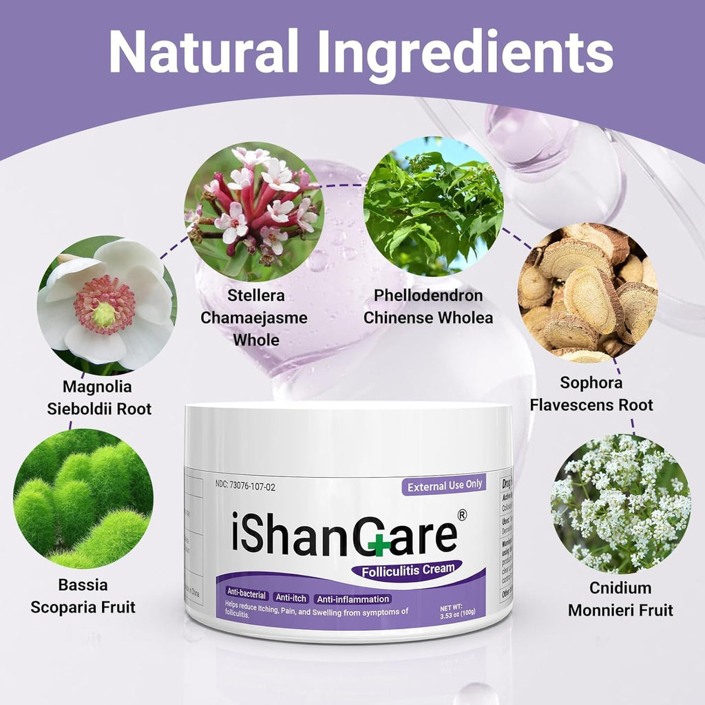 ishancare Folliculitis Treatment Cream – Natural Relief for Itching, Redness & Inflammation | 3.53 Oz