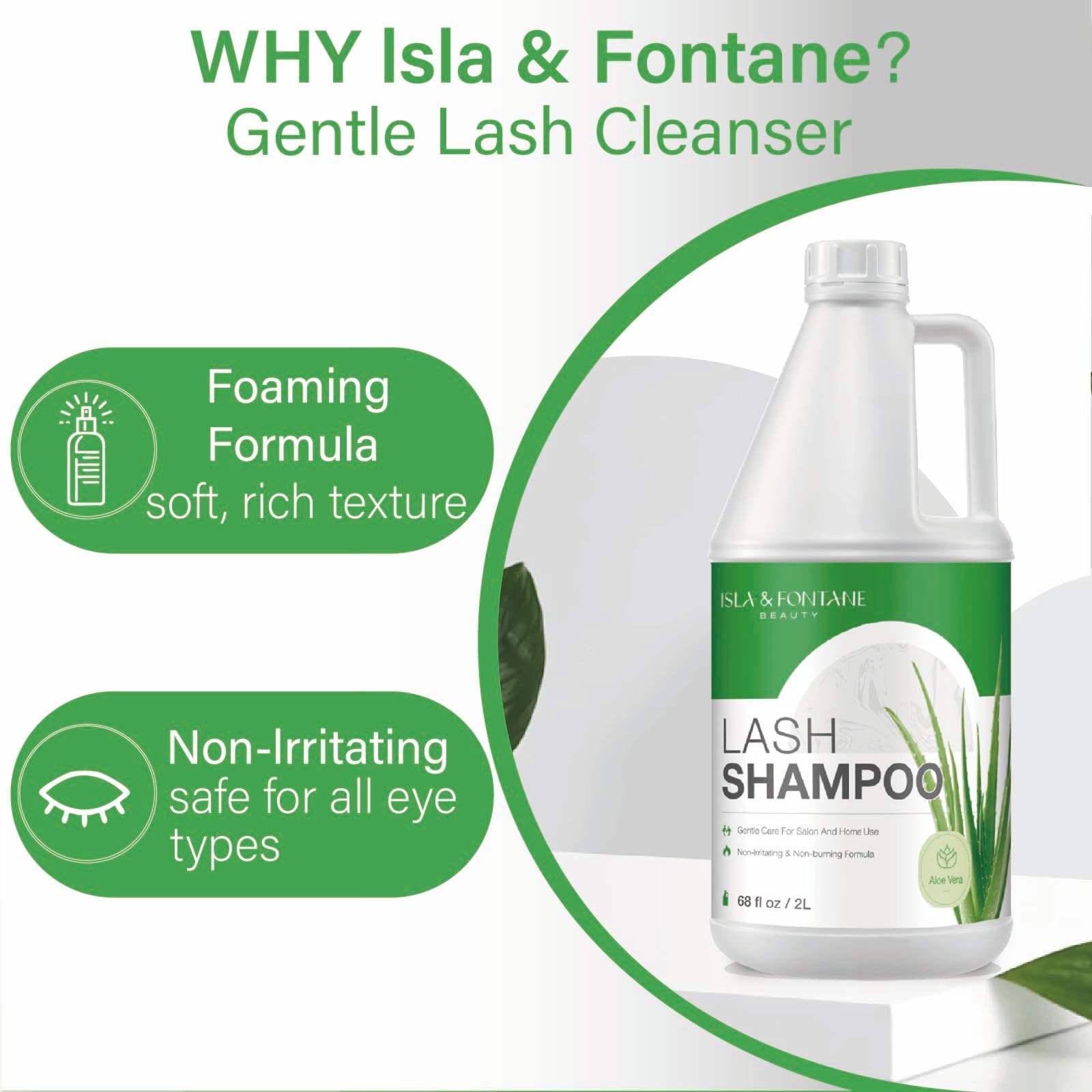 ISLA & FONTANE Lash Shampoo Bulk – 2L (68 fl oz) Gentle Lash Cleanser for Extensions