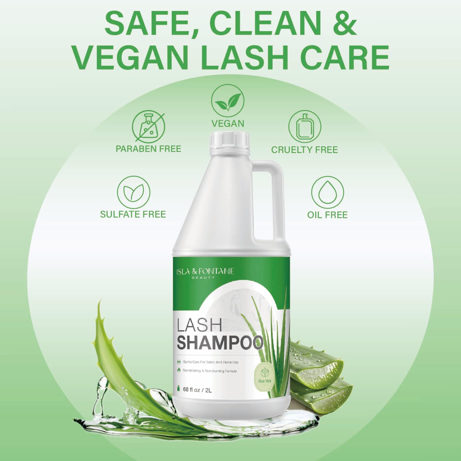 ISLA & FONTANE Lash Shampoo Bulk – 2L (68 fl oz) Gentle Lash Cleanser for Extensions