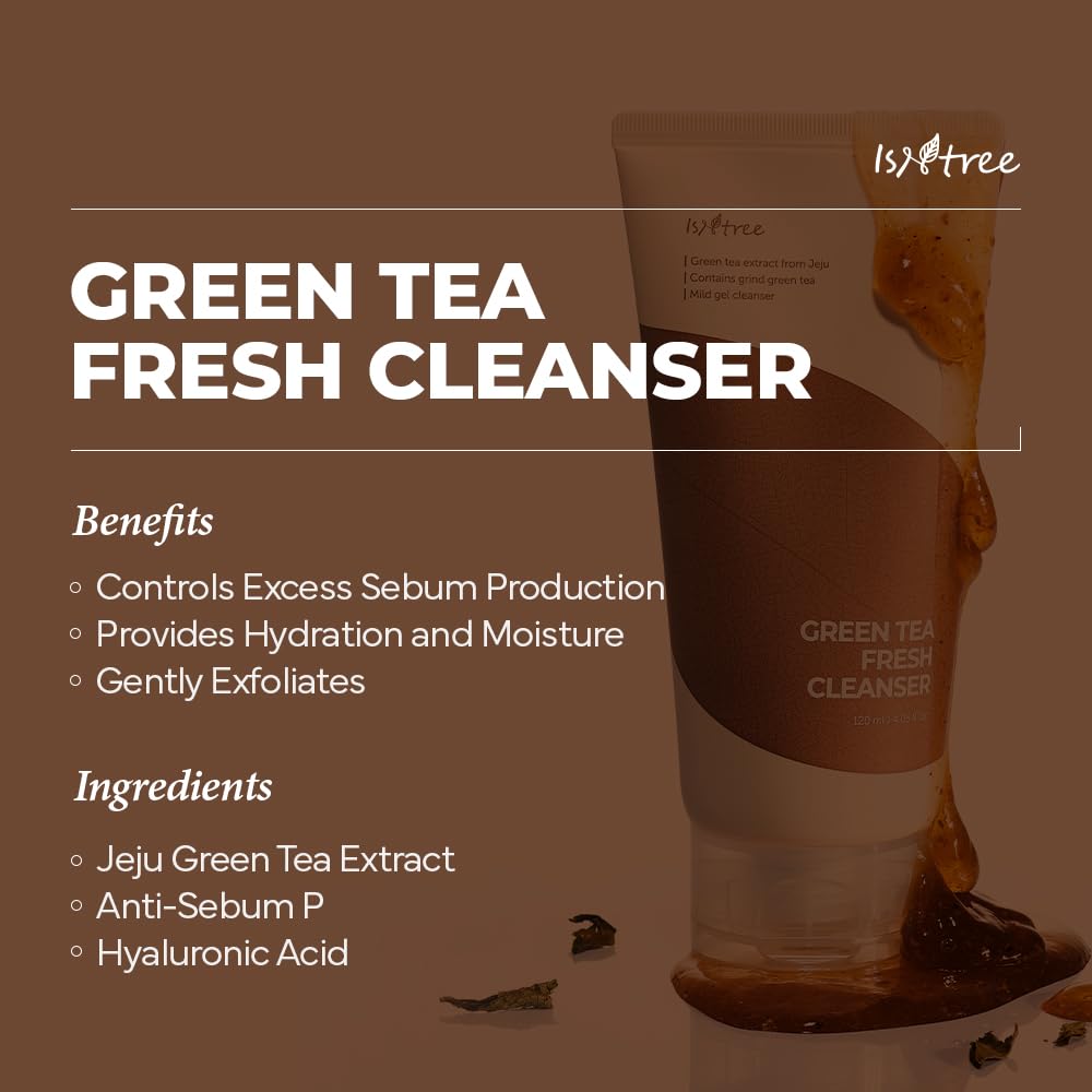 IsNtree Green Tea Fresh Cleanser 120 ml – Jeju Green Tea Extract + 4-Hyaluronic Acid | Gel Cleanser for Oily & Sensitive Skin