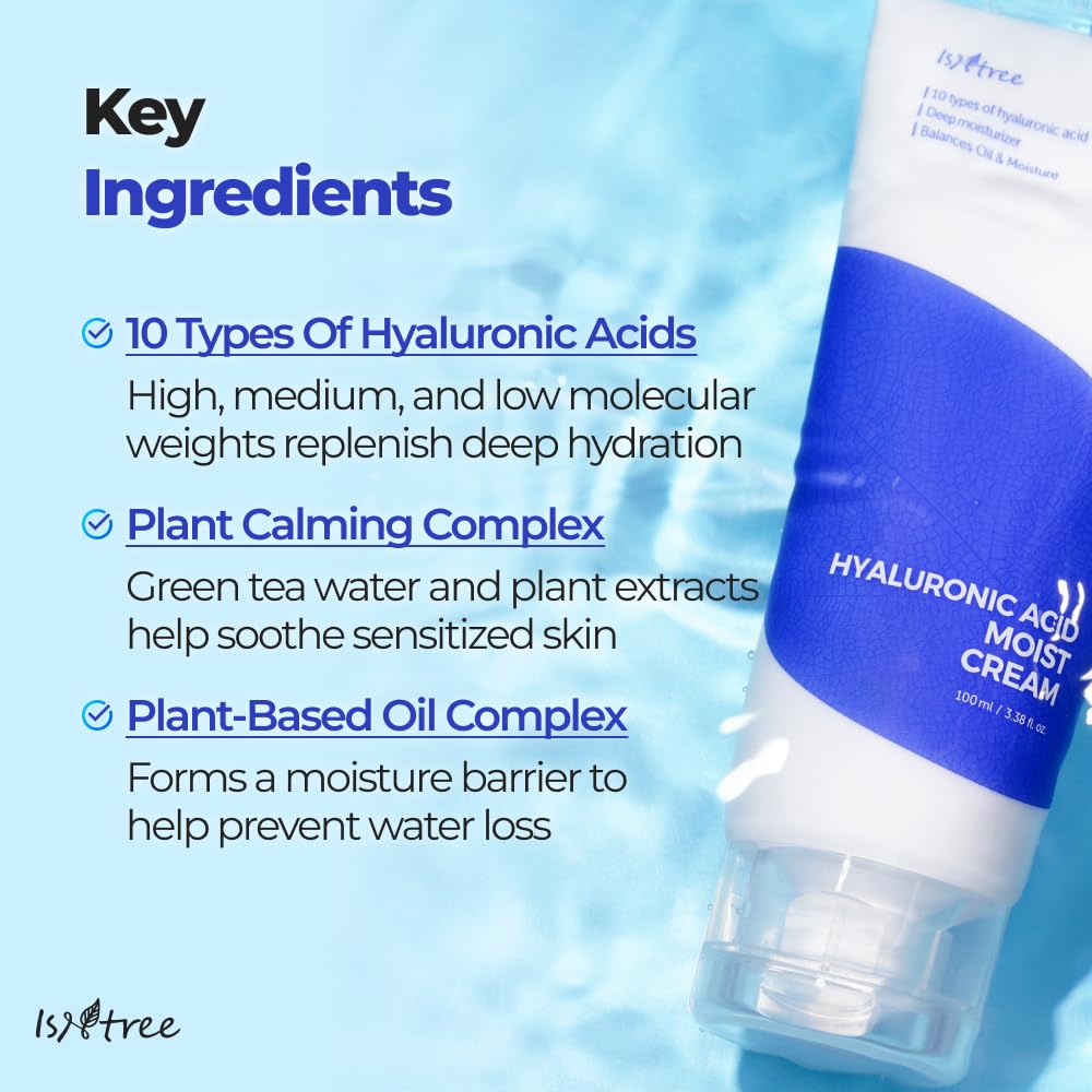 ISNTREE Hyaluronic Acid Moist Cream 100ml – Deep Hydration, Fragrance-Free