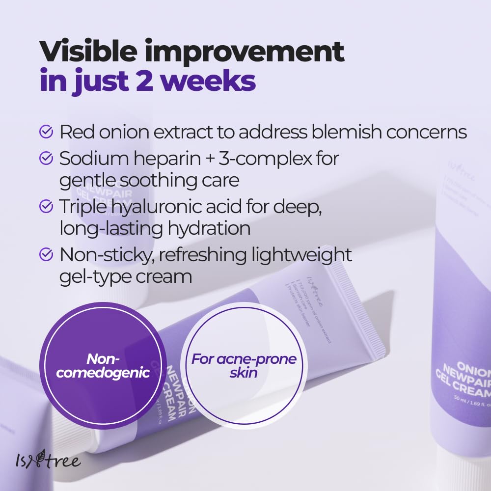 IsNtree Onion Newpair Gel Cream 50ml | 3-Layer Hyaluronic Acid Hydration | 71% Red Onion Extract | Non-Sticky Moisturizer