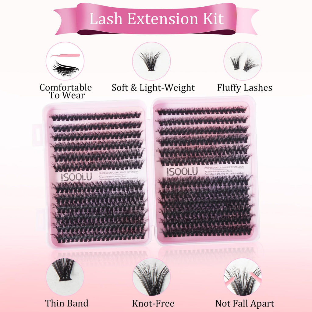 ISOOLU Fairy Lash Clusters Kit – DIY Lashes with Bond & Seal, 50D 9-16mm
