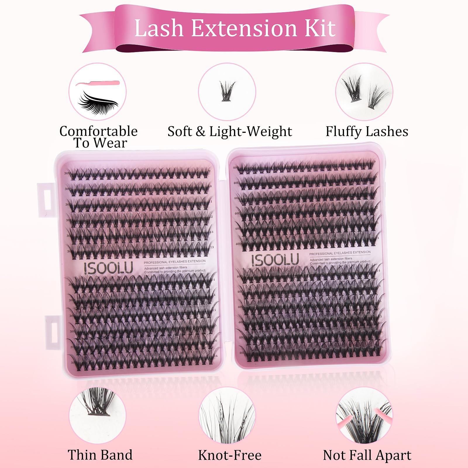 ISOOLU Fairy Lash Clusters Kit – Manga C Curl Wispy Lashes (9-16mm, 30D+40D)