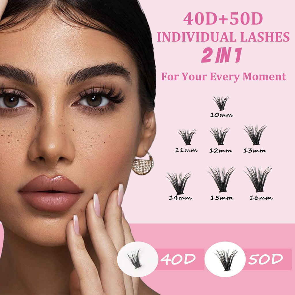 ISOOLU Fairy Lash Clusters Kit – DIY Lashes, 40D+50D C Curl Wispy (9–16mm) with Bond & Seal