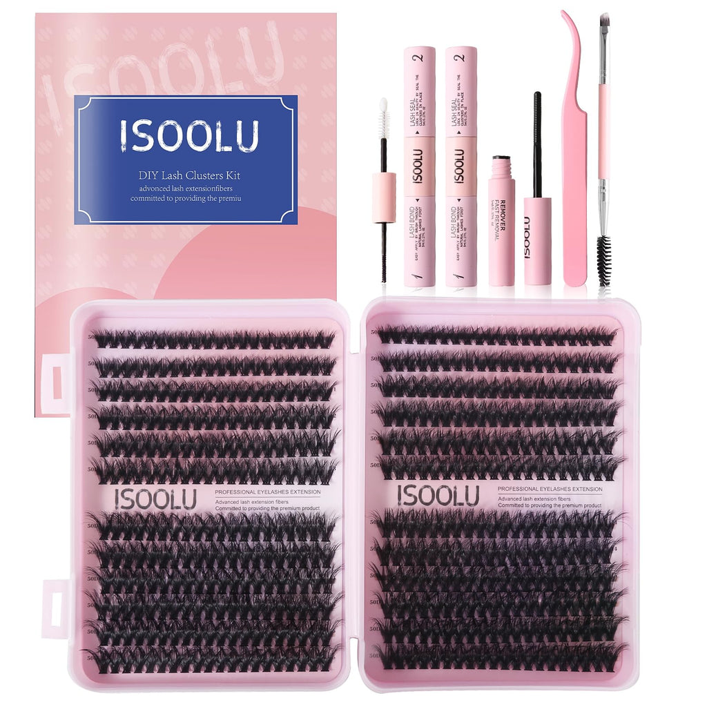 ISOOLU Fairy Lash Clusters Kit – DIY Lashes with Bond & Seal, 50D 9-16mm