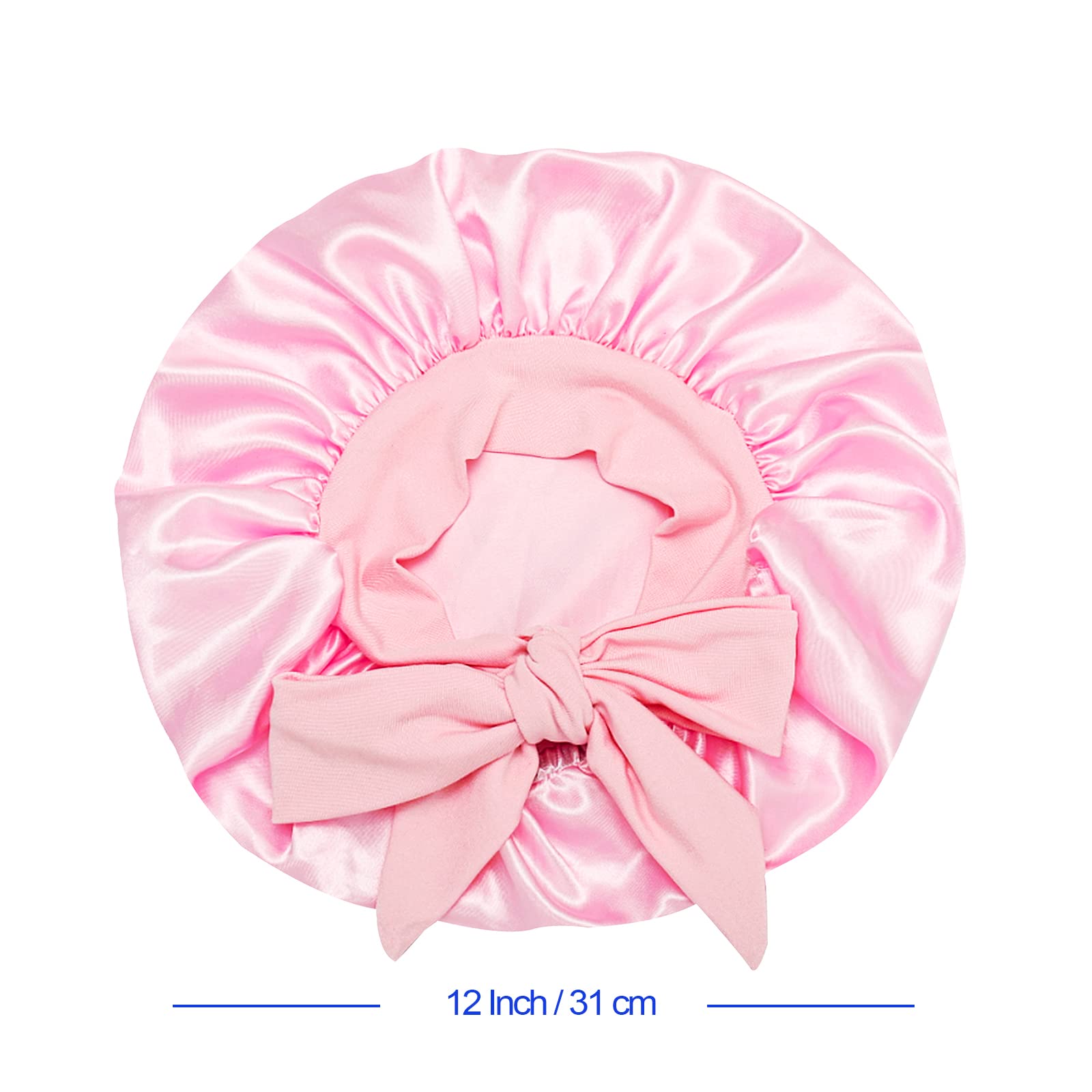 Isshin Beauty Satin Silk Bonnet for Kids – 2 Pack, Elastic Tie Band, No-Slip Fit (Black & Pink)