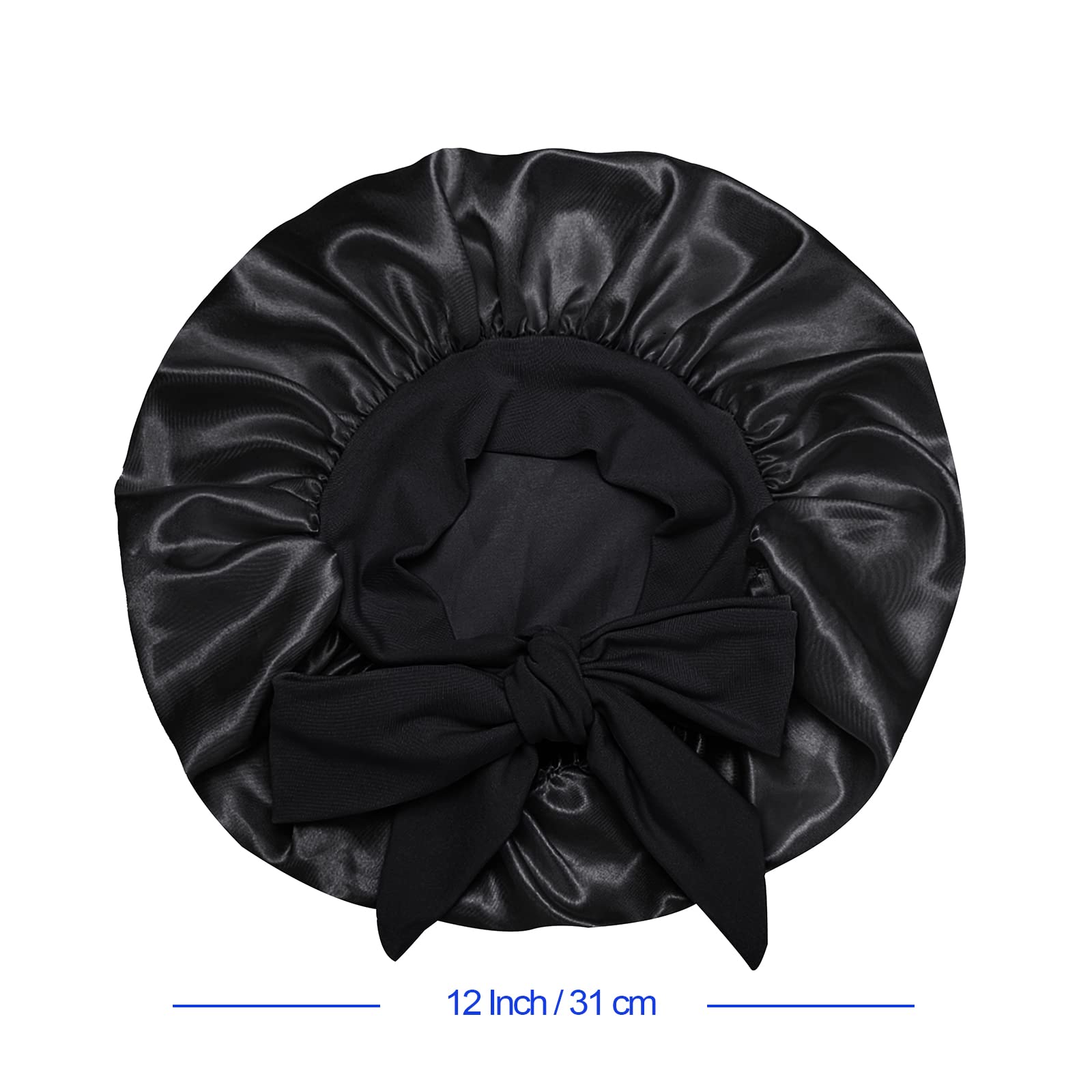Isshin Beauty Satin Silk Bonnet for Kids – 2 Pack, Elastic Tie Band, No-Slip Fit (Black & Pink)