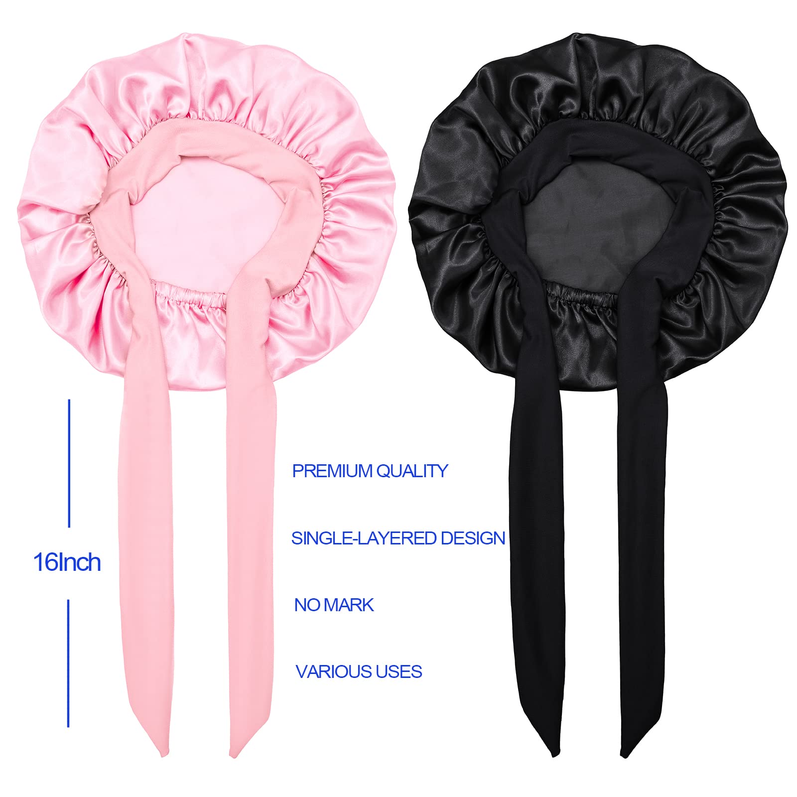 Isshin Beauty Satin Silk Bonnet for Kids – 2 Pack, Elastic Tie Band, No-Slip Fit (Black & Pink)