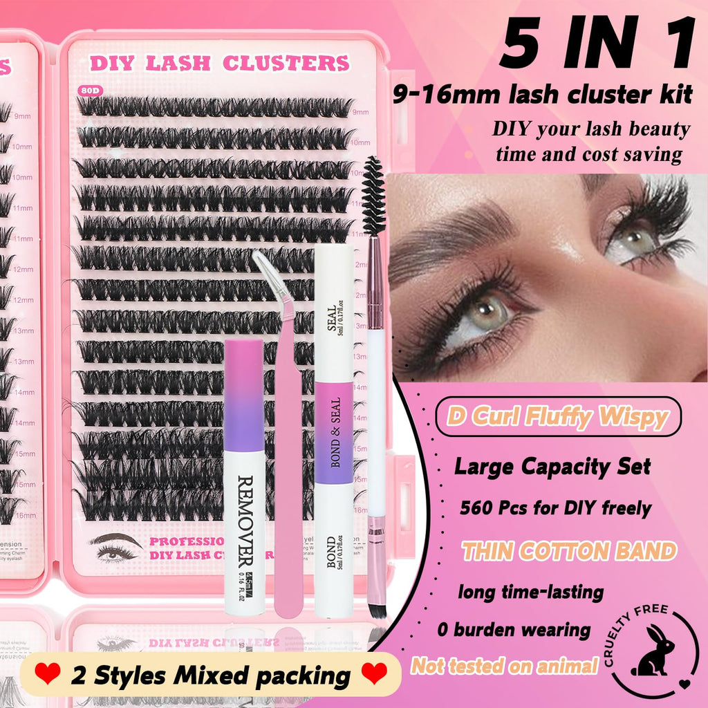 ISTGIFT Lash Clusters Kit — 560 Pcs 9-16mm D Curl Fluffy Wispy Lashes