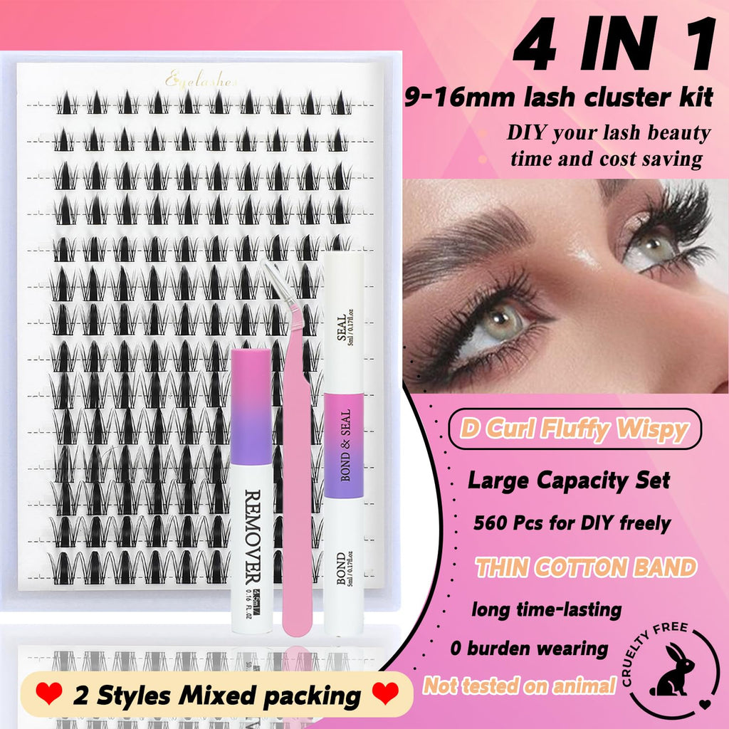 ISTGIFT Manga Lash Clusters Kit with D Curl – Fluffy Wispy Lashes, Bond & Seal, Remover & Tweezers