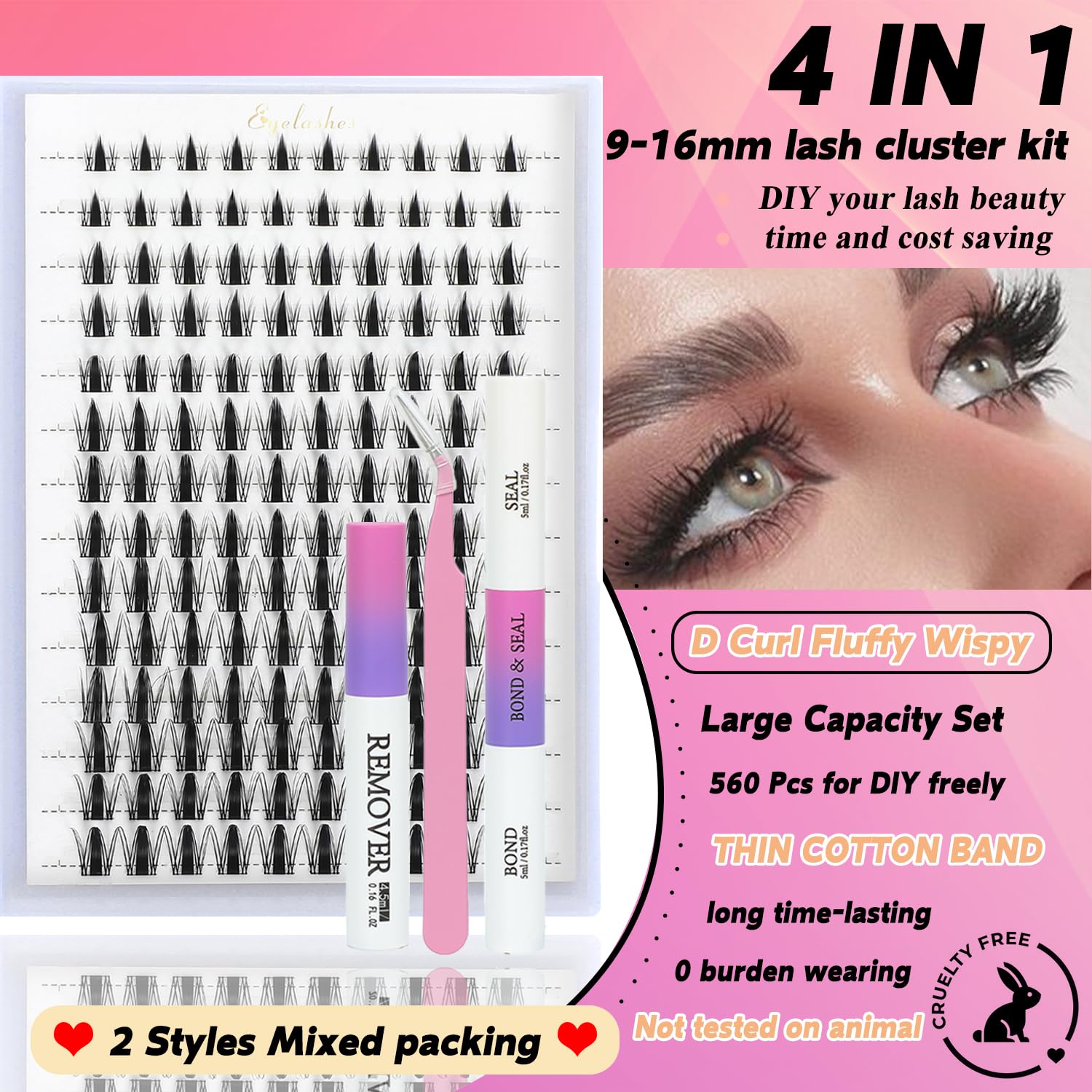 ISTGIFT Manga Lash Clusters Kit with D Curl – Fluffy Wispy Lashes, Bond & Seal, Remover & Tweezers