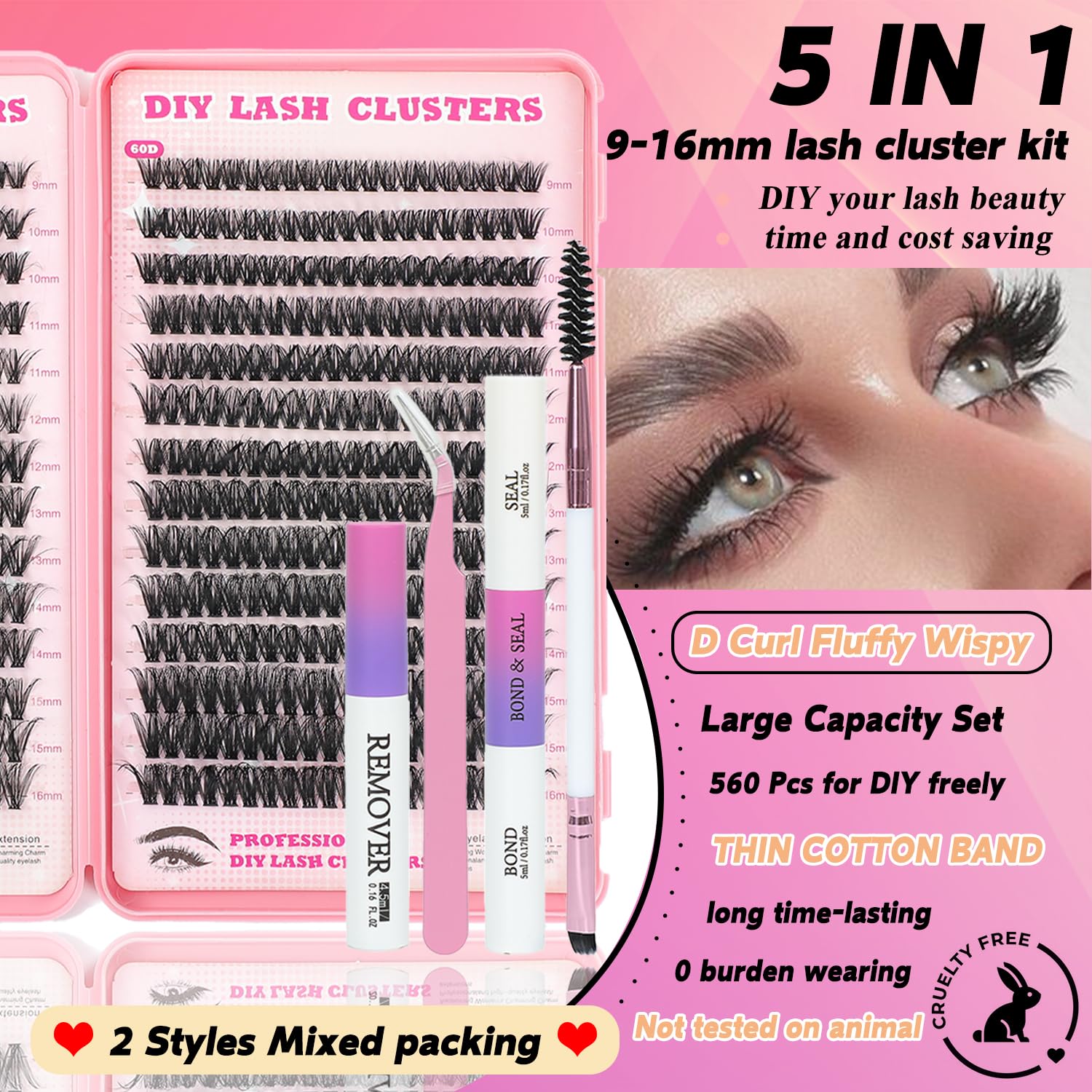 ISTGIFT Lash Clusters Kit — 560 Pcs, 9–16mm D Curl Fluffy Wispy Lashes