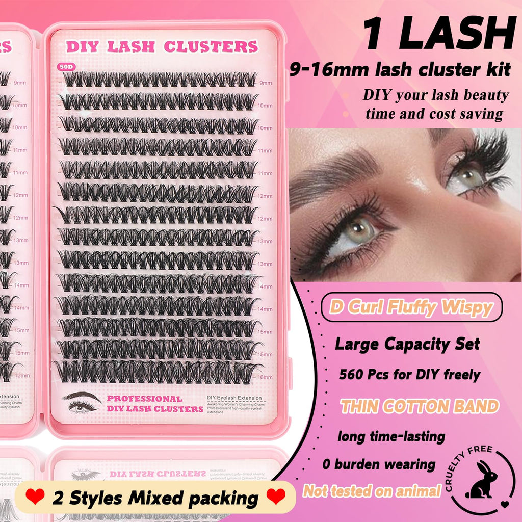 ISTGIFT Lash Clusters Kit – 560 Pcs, 9–16mm D-Curl Lashes for DIY Extensions