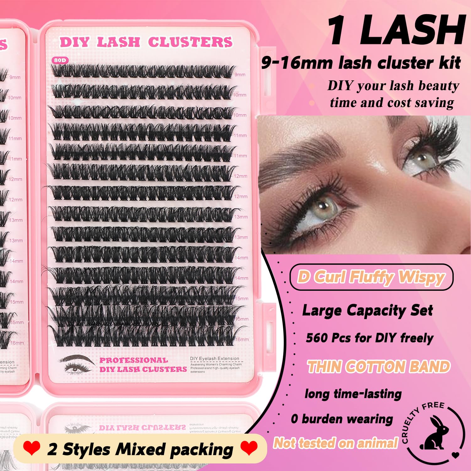 ISTGIFT Lash Clusters Kit – 560 Pcs 9-16mm D Curl Fluffy Wispy Lashes