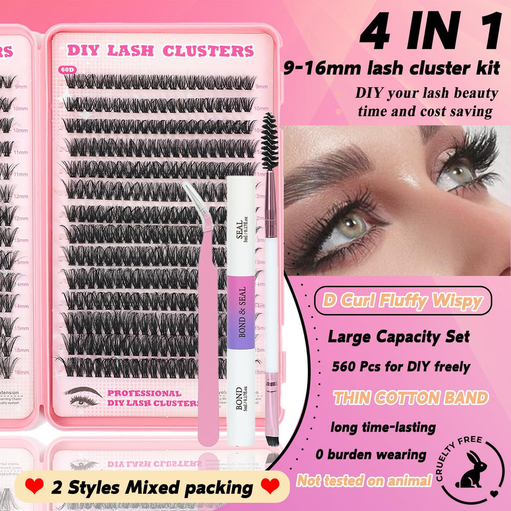 ISTGIFT Lash Clusters Kit — 560 Pcs 9-16mm D Curl Fluffy Wispy Lashes