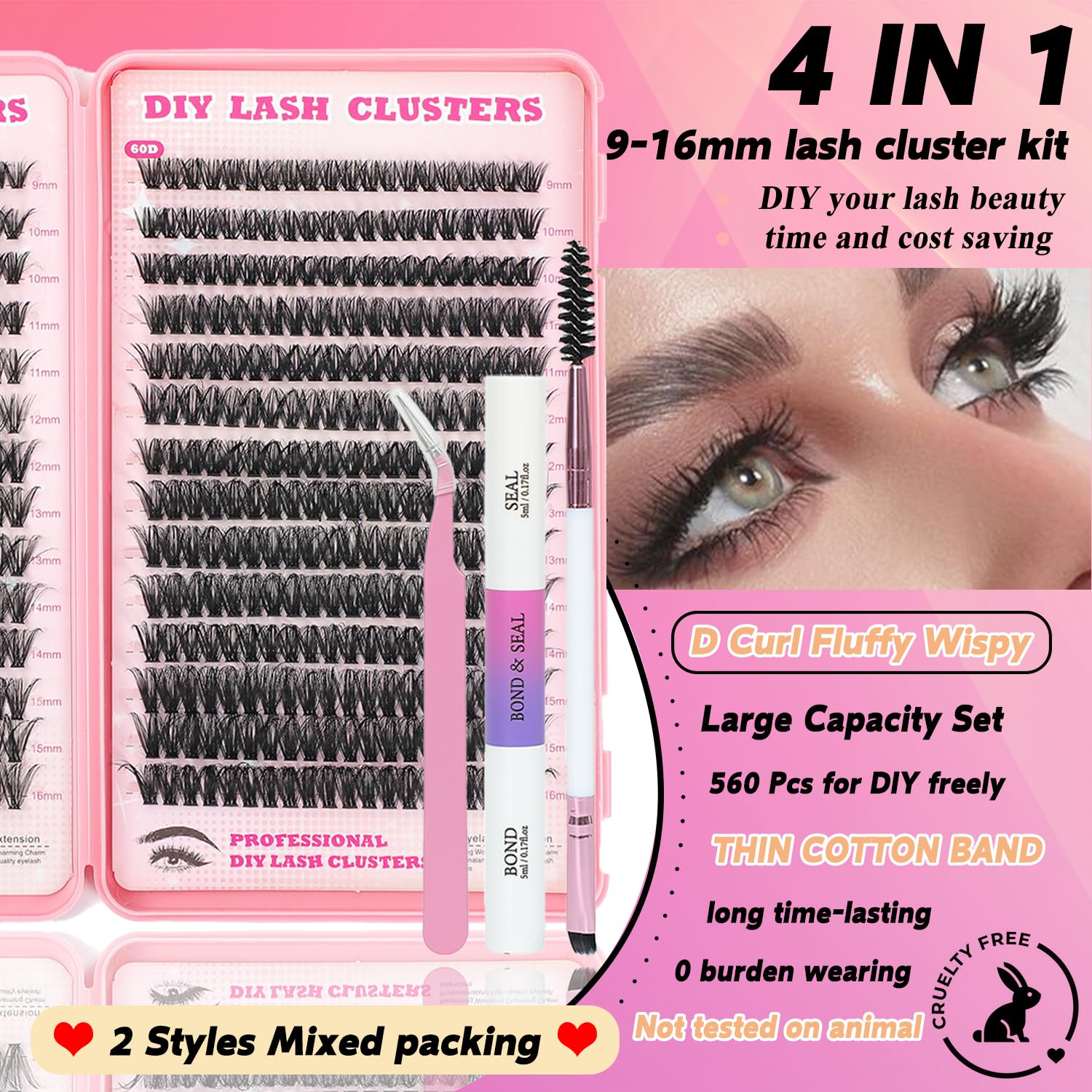ISTGIFT Lash Clusters Kit — 560 Pcs 9-16mm D Curl Fluffy Wispy Lashes