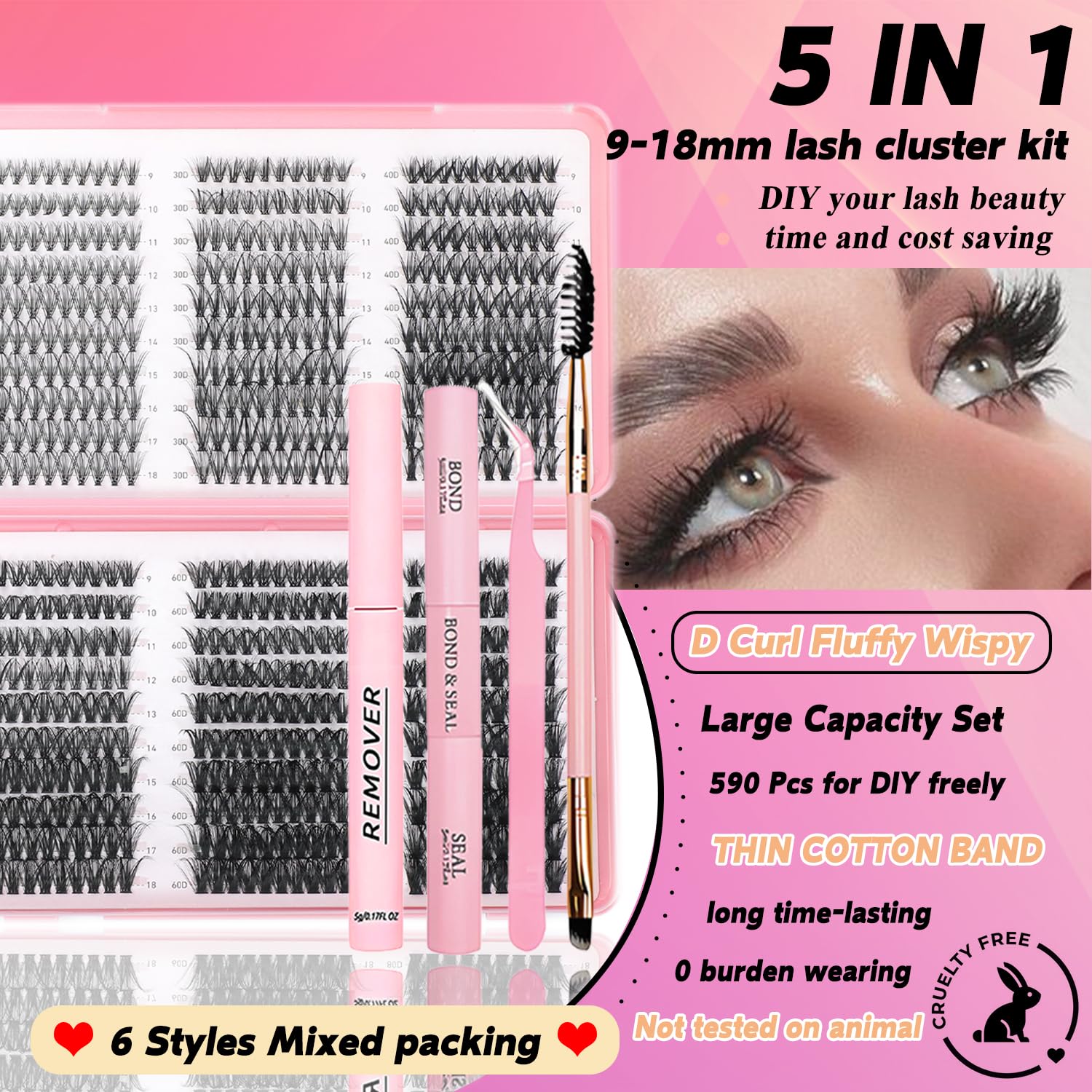 ISTGIFT Lash Clusters Kit – 590 Pcs, 9-18mm D Curl Wispy Lashes