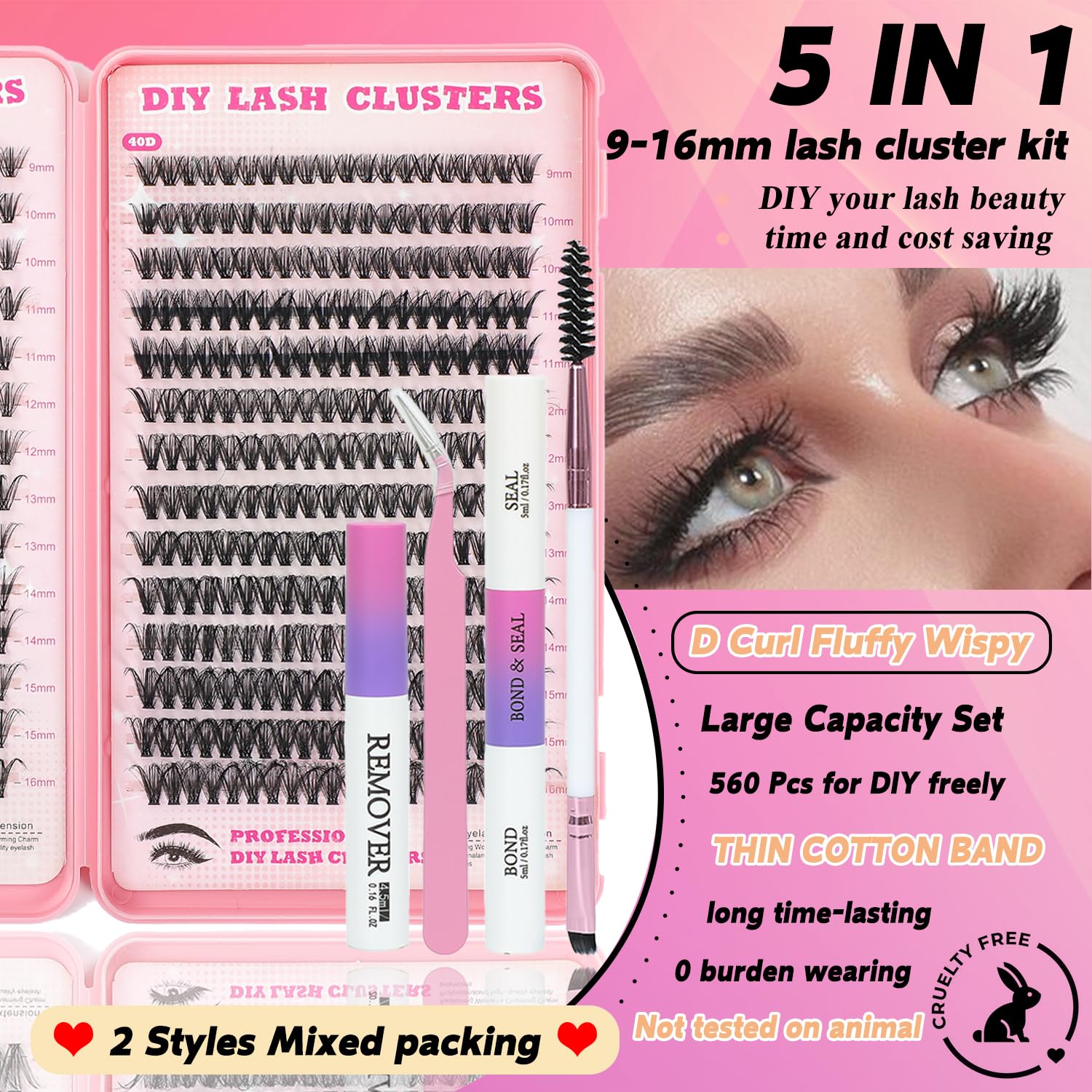 ISTGIFT Lash Clusters Kit — 560 Pcs Eyelash Clusters, 9-16mm, D Curl, Fluffy Wispy Extensions (30D+40D)