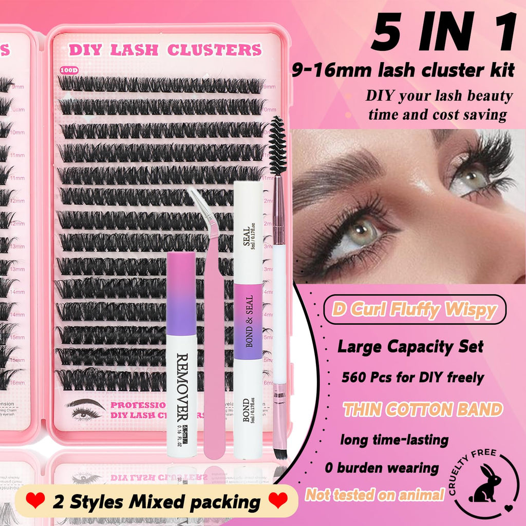 ISTGIFT Lash Clusters Kit – 560 Pcs, 9–16mm D-Curl Fluffy Wispy False Eyelashes
