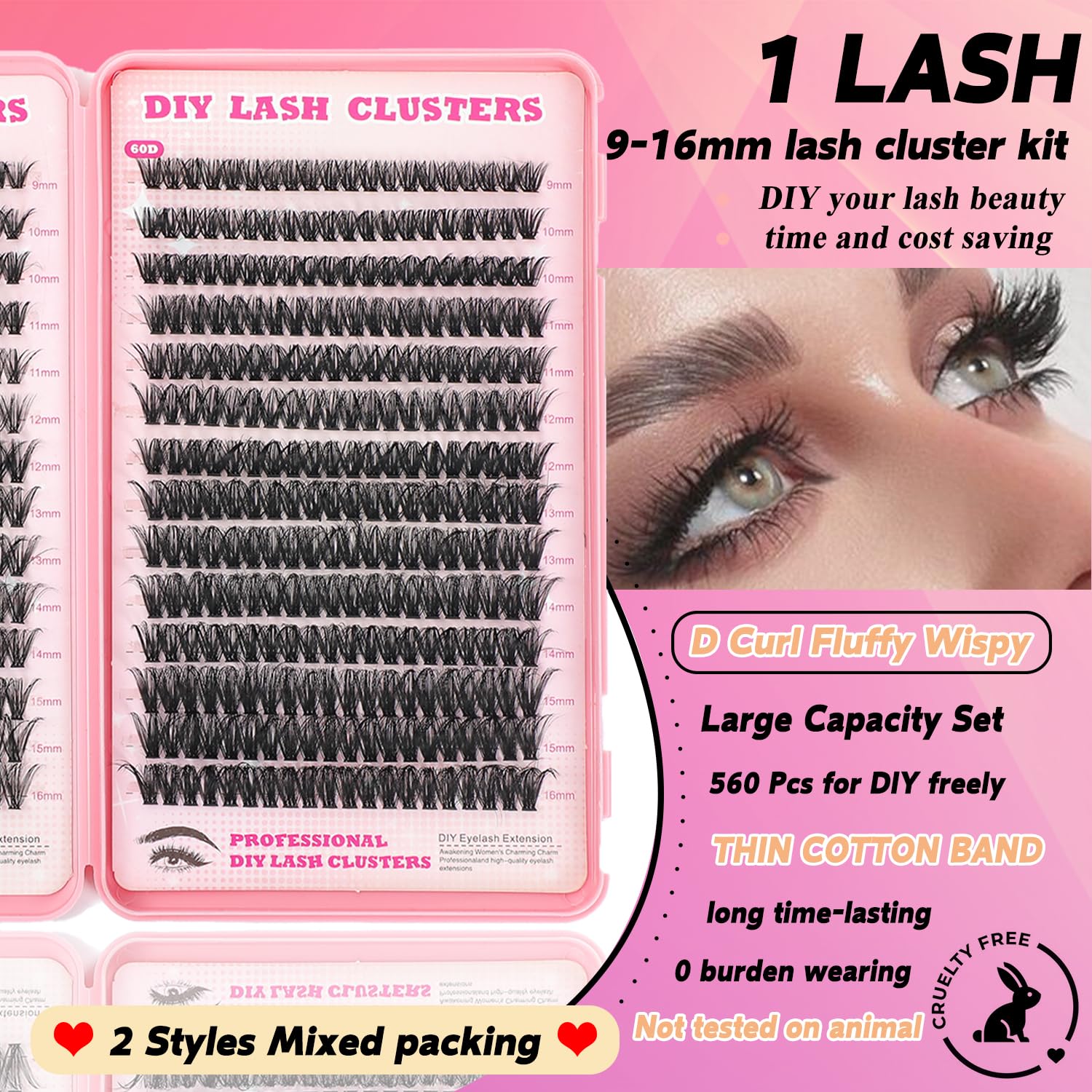 ISTGIFT Lash Clusters Kit – 560 Pcs, 9-16mm D Curl Fluffy Wispy Lash Extensions (DIY Home Use)
