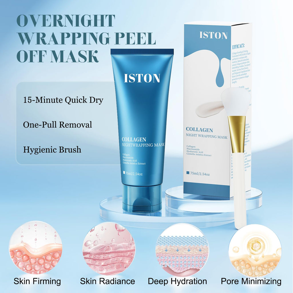 ISTON Collagen Night Wrapping Mask for Glass Skin – Elasticity & Hydration Boost | Easy Peel-Off Facial Mask