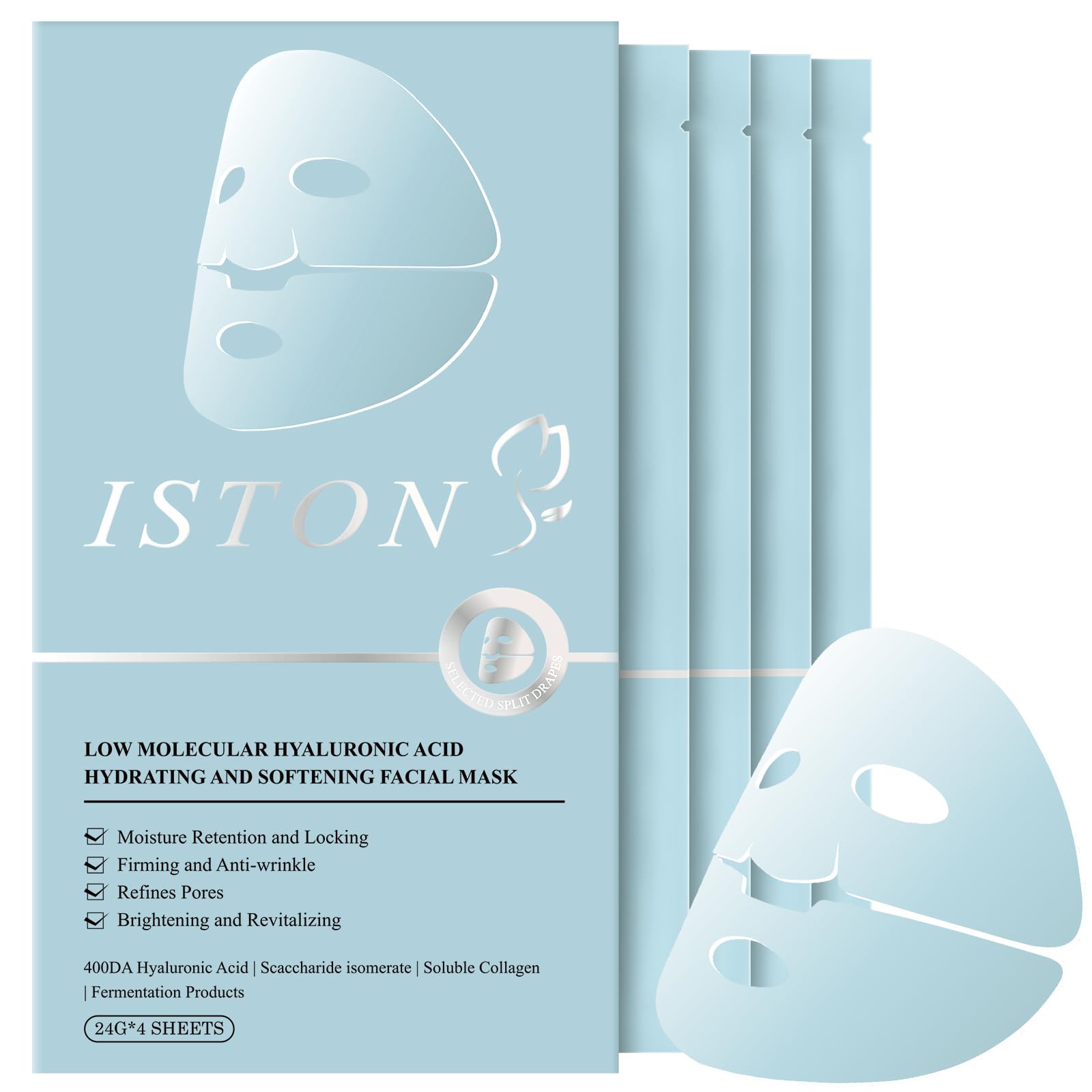ISTON Overnight Collagen Mask – Intense Hydration & Anti-Aging, 5 Hyaluronic Acids, 4-Pack