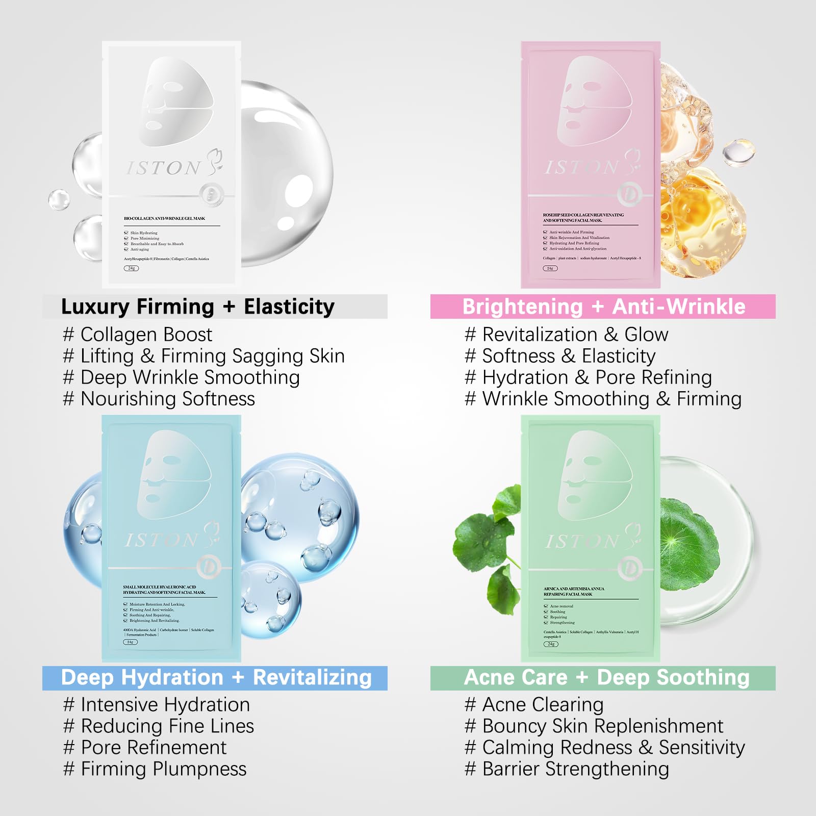 ISTON 4-in-1 Bio-Collagen Real Deep Mask Set – Deep Hydration, Firmness & Soothe for All Skin Types