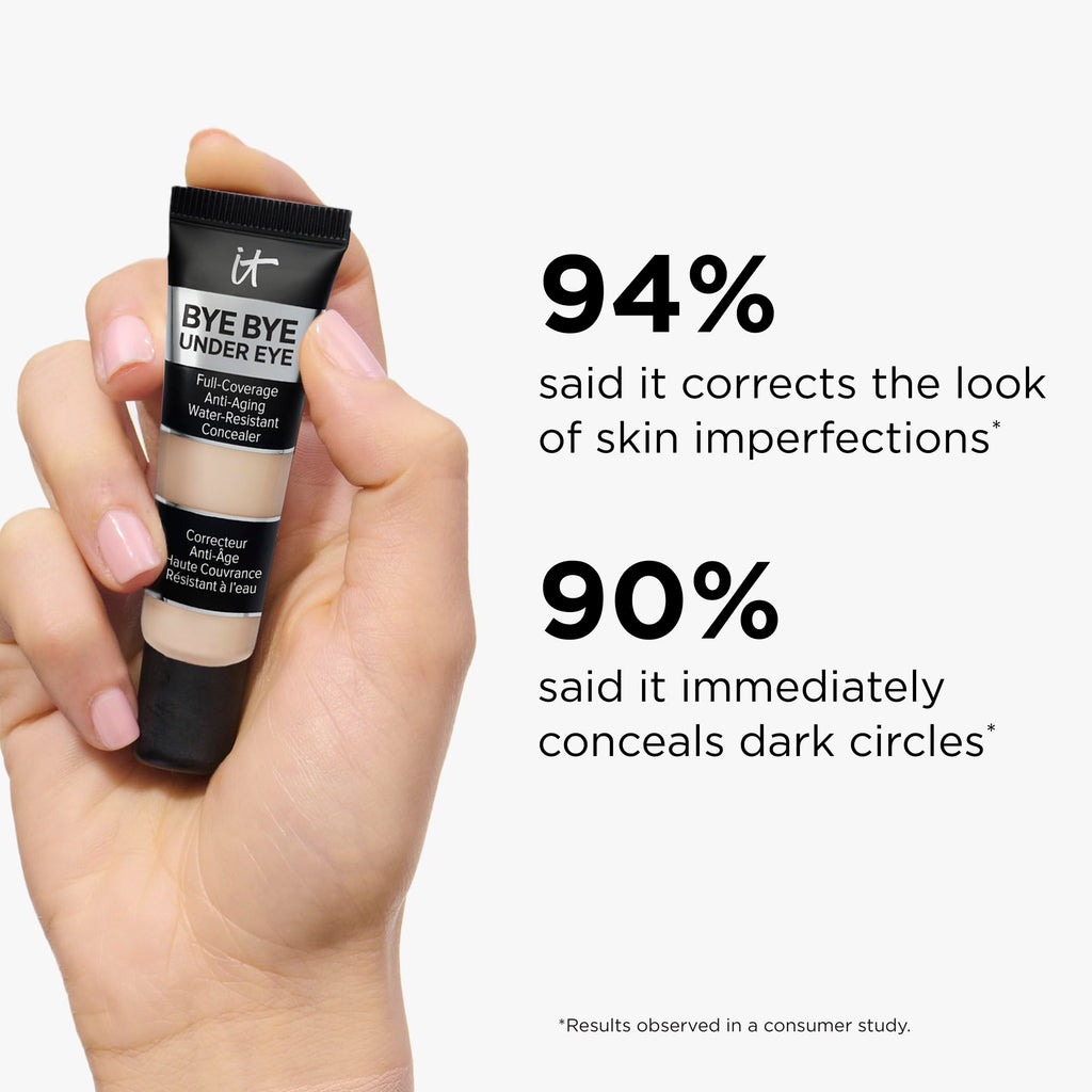 IT Cosmetics Bye Bye Under Eye Concealer Travel (Medium) – Water-Resistant Full Coverage for Dark Circles & Redness