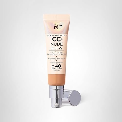 IT Cosmetics CC+ Nude Glow (Neutral Tan) – Medium Coverage Foundation with SPF 40 & Brightening Glow Serum