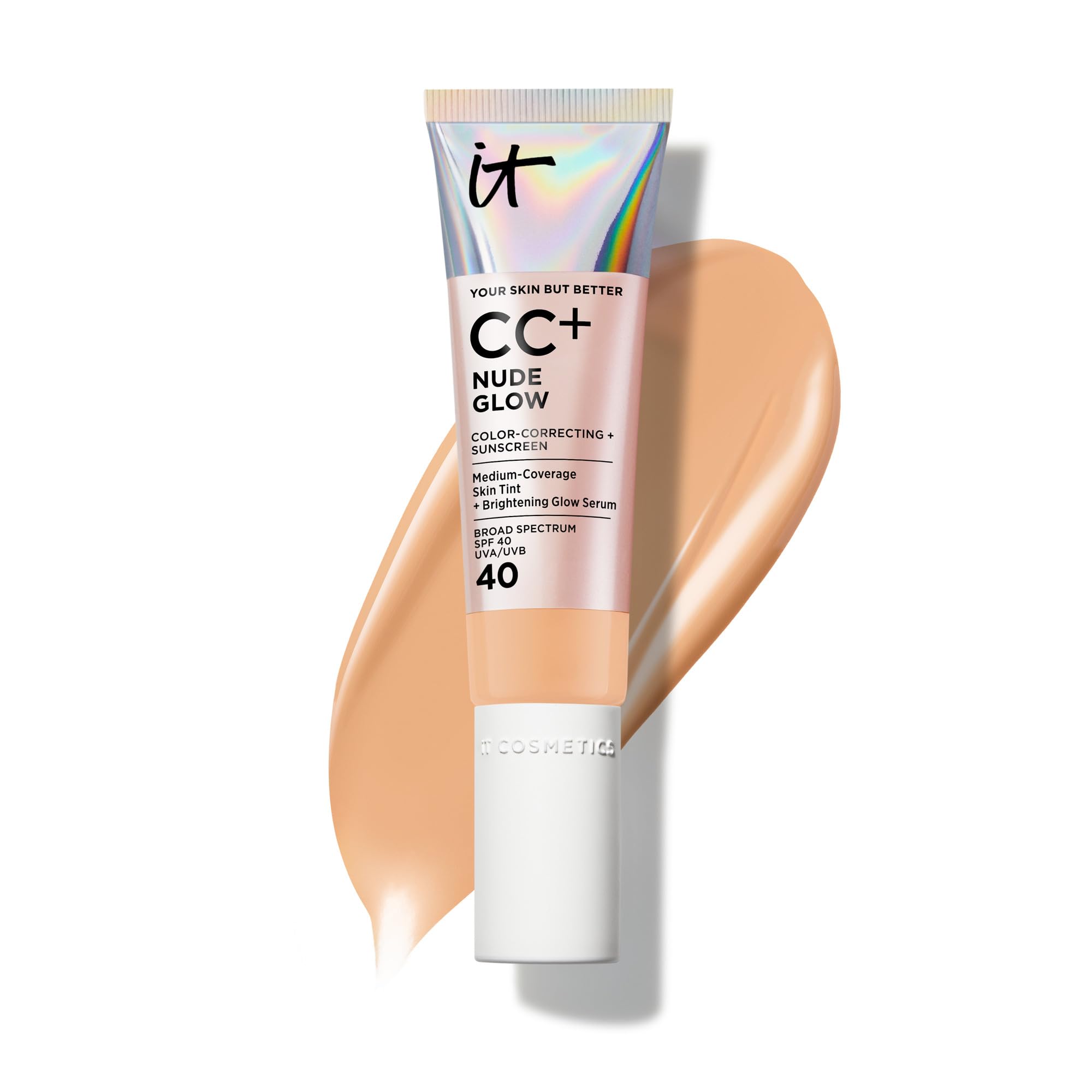 IT Cosmetics CC+ Nude Glow (Medium Tan) – SPF 40 Brightening Skin Tint with Niacinamide & Hyaluronic Acid | 1.08 fl oz