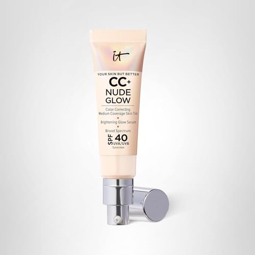 IT Cosmetics CC+ Nude Glow (Fair Porcelain) – Medium Coverage Foundation with SPF 40, Brightening Serum