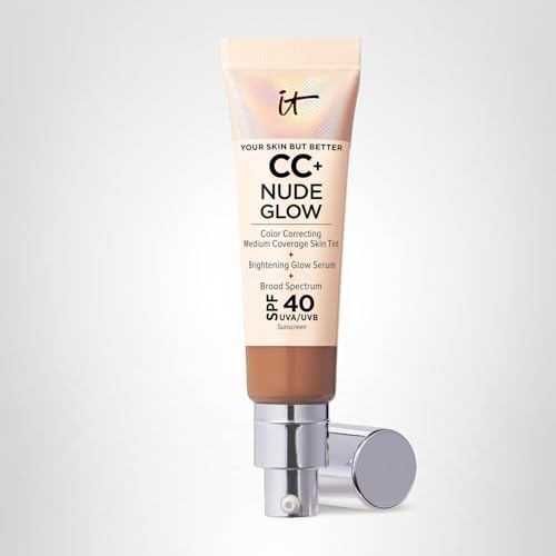 IT Cosmetics CC+ Nude Glow Rich Honey — Medium Coverage Skin Tint with SPF 40 & Brightening Serum