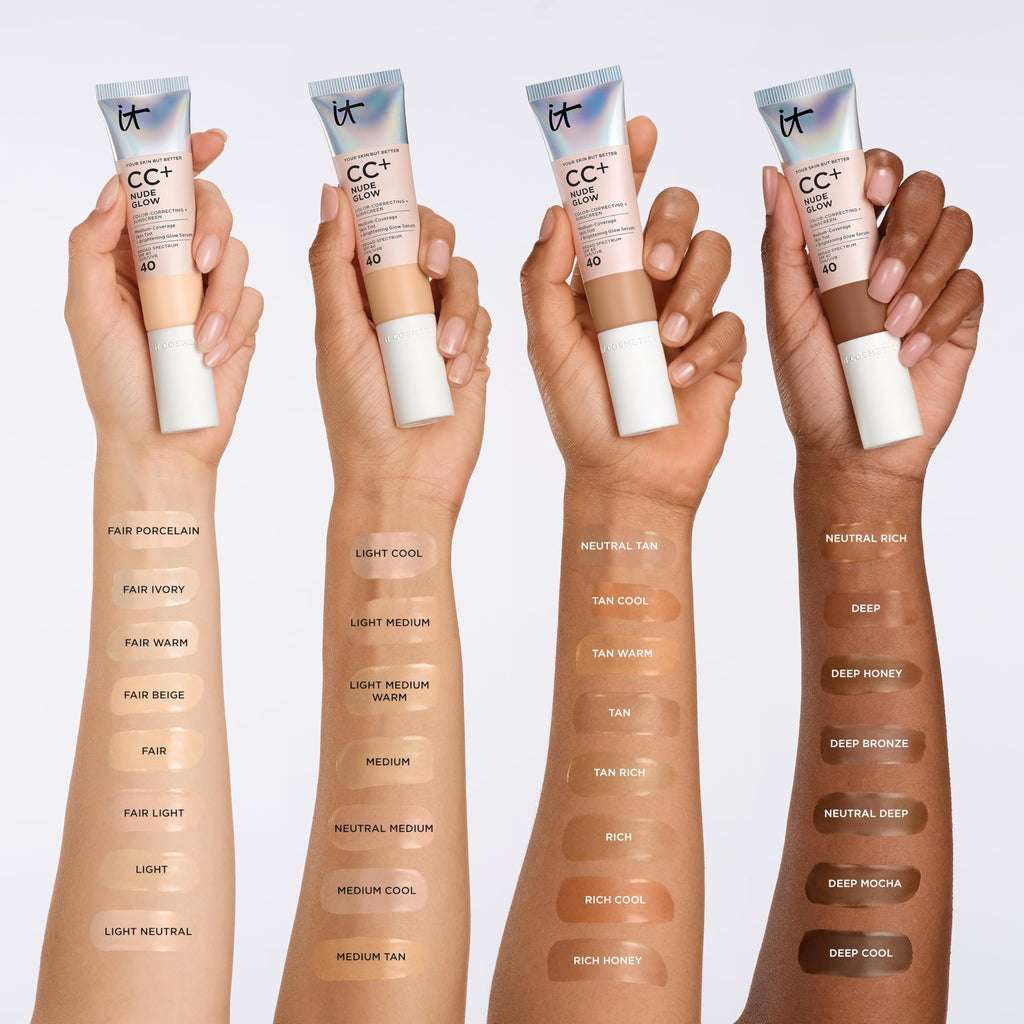 IT Cosmetics CC+ Nude Glow Tan Rich — Medium Coverage Skin Tint with SPF 40 & Brightening Serum