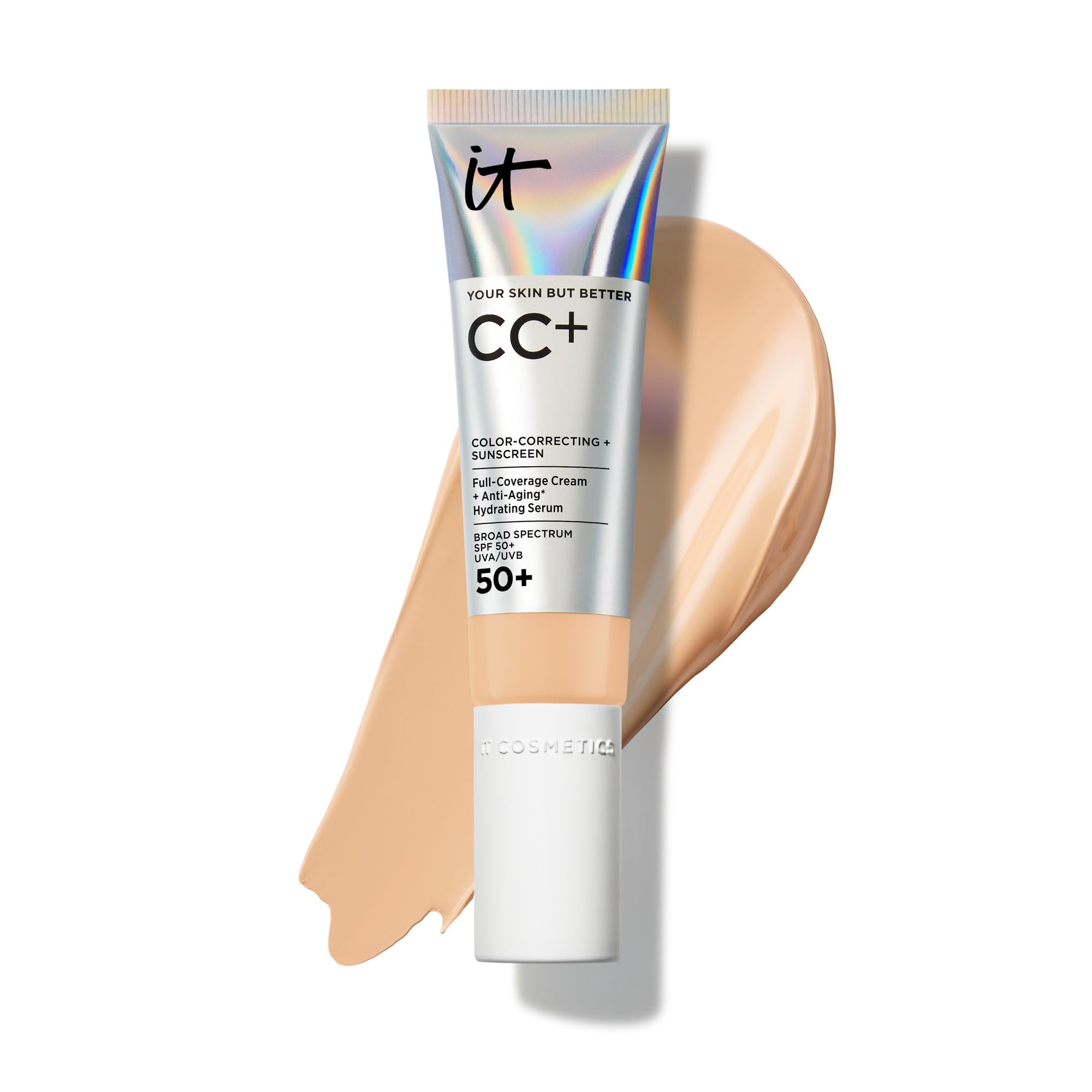 IT Cosmetics CC+ Cream (Light Medium Warm) – Full Coverage Foundation with SPF 50+, Anti-Aging Serum & Hydrating Hyaluronic Acid