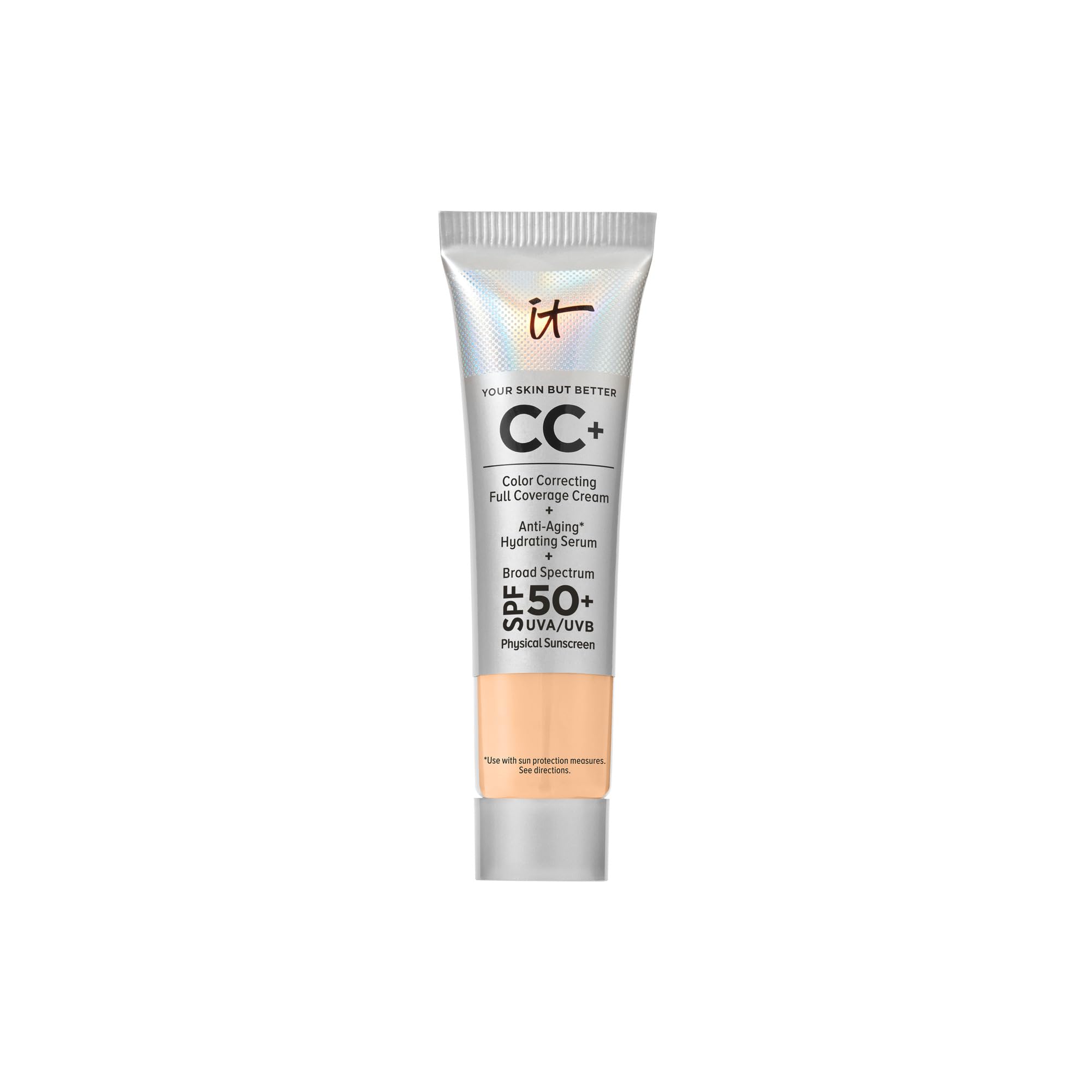 IT Cosmetics CC+ Cream Travel (Light Medium Warm) – SPF 50+ Full Coverage Foundation & Anti-Aging Hydrating Serum