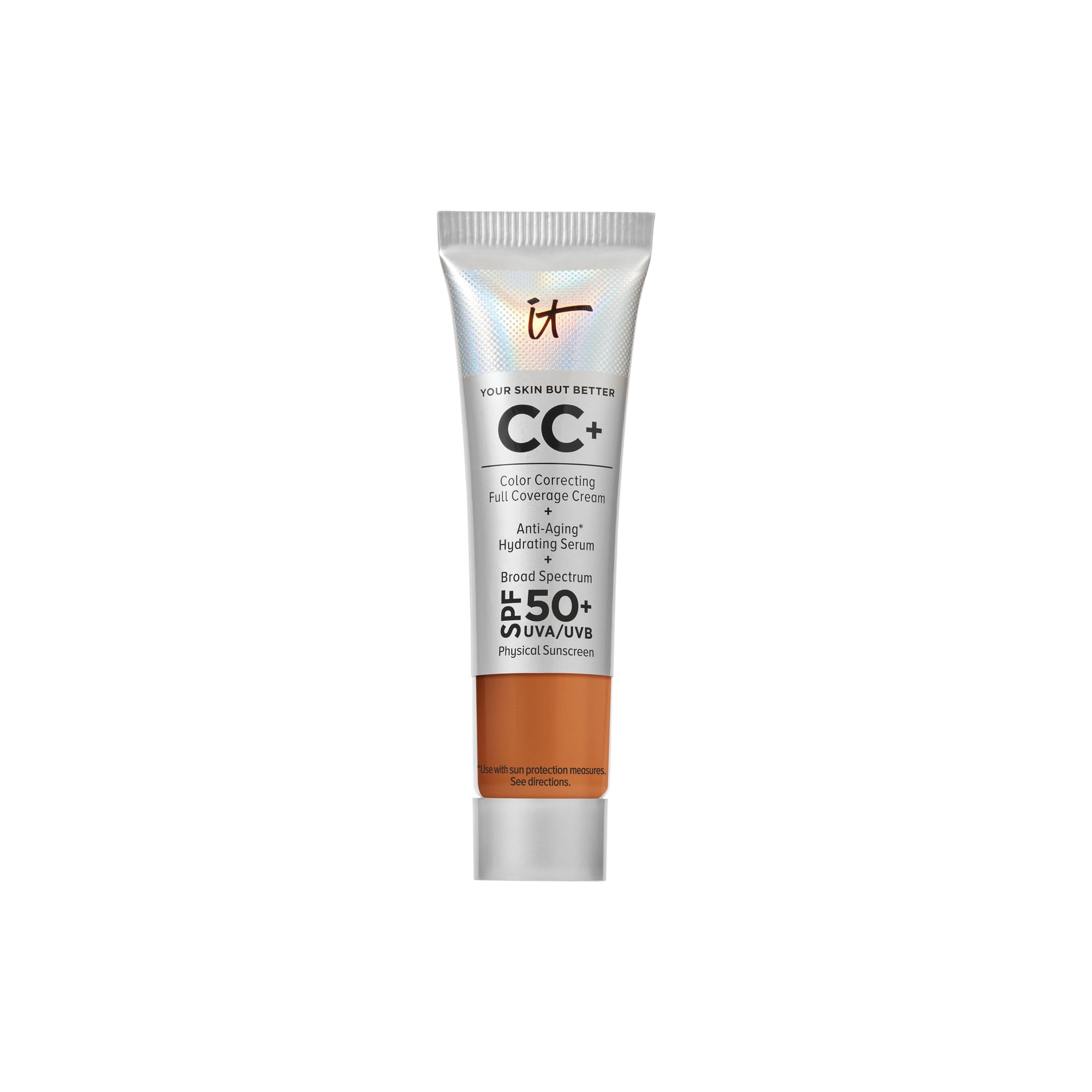 IT Cosmetics CC+ Cream Travel (Rich) – Natural Full Coverage Foundation with SPF 50+ | Hydrating Anti-Aging Serum (0.4 fl oz)